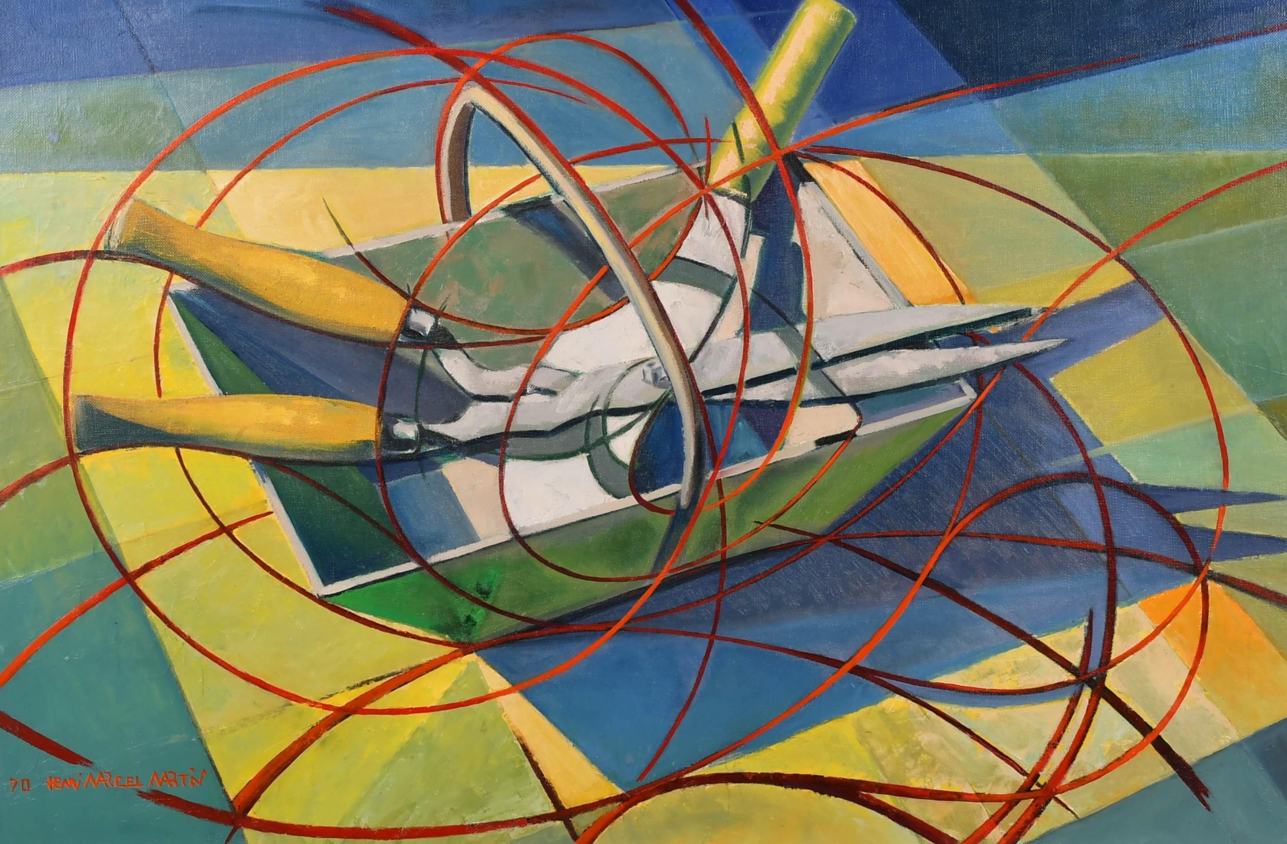 Garden Trug & Shears - Huge 20th Century French Garden Still Life Oil Painting - Brown Still-Life Painting by Henri Marcel Martin