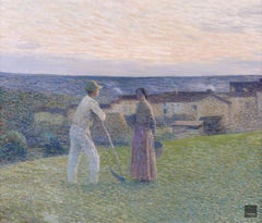 Evening - Post Impressionist Divisionist Oil Figures in Landscape - Henri Martin