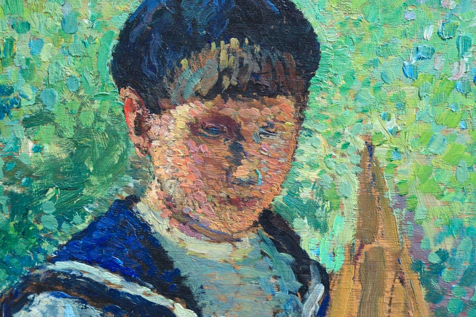 Jeune garçon avec voilier-Jardins du Luxembourg - Pointillist Oil - Henri Martin 6
