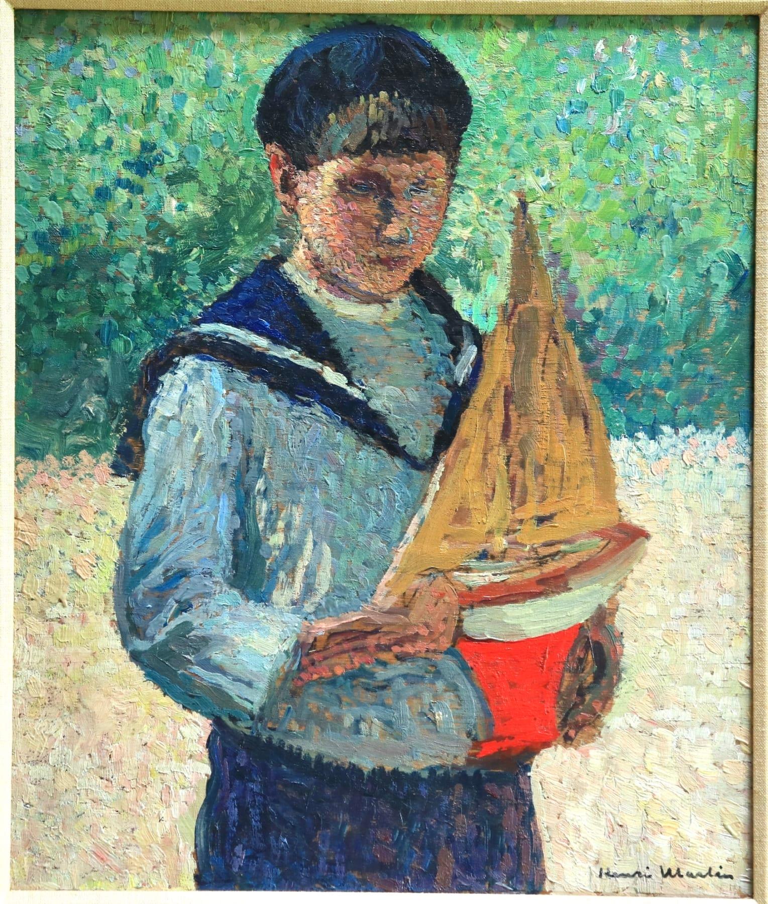 Jeune garçon avec voilier-Jardins du Luxembourg - Pointillist Oil - Henri Martin 7