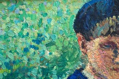 Jeune garçon avec voilier-Jardins du Luxembourg - Pointillist Oil - Henri Martin