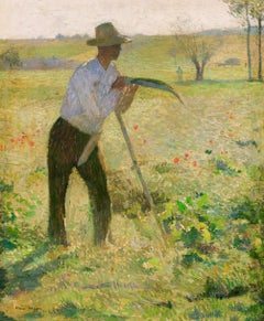 Le Faucher - Post Impressionist Figurative Landscape Oil by Henri Martin