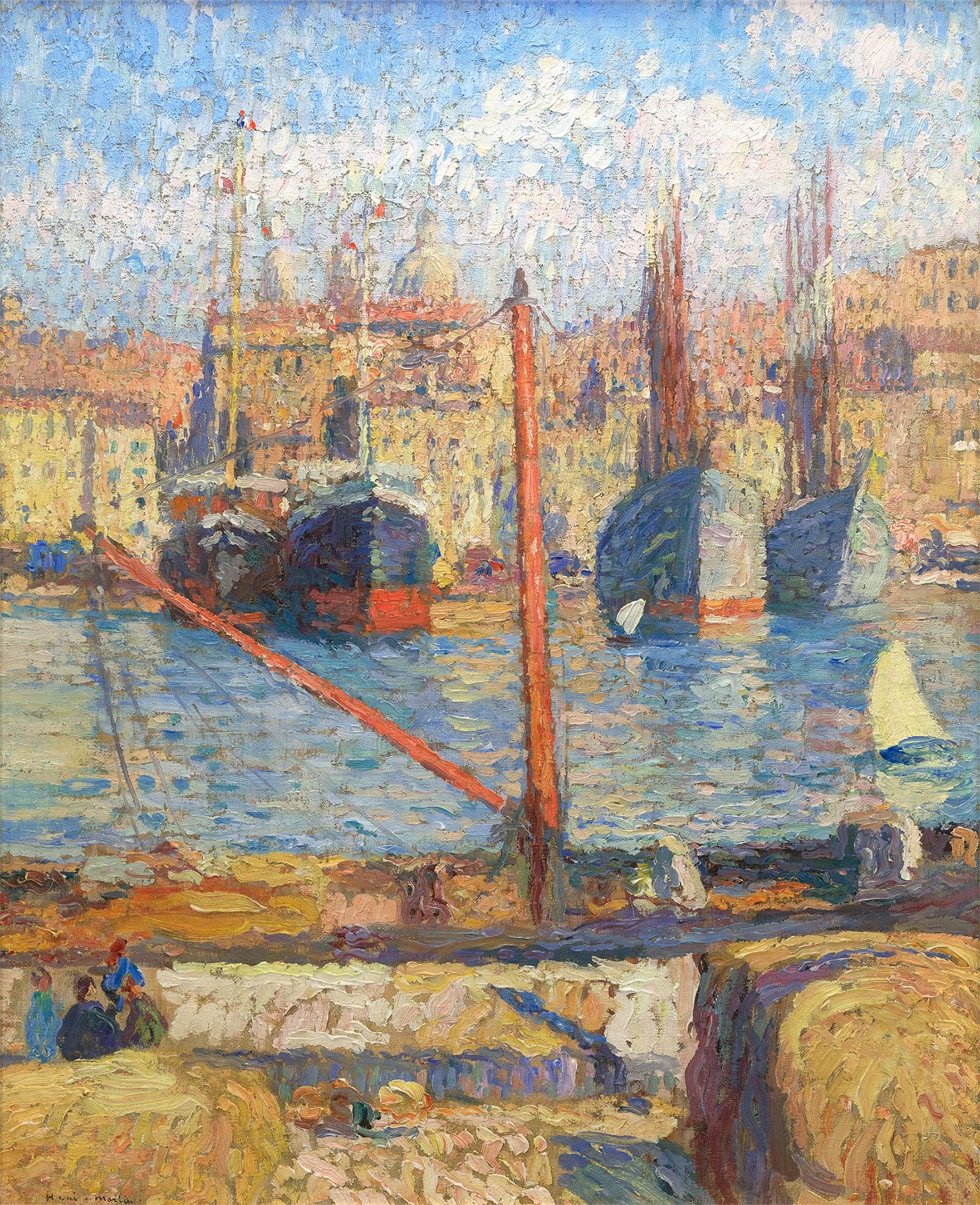 Henri Martin
1860-1943  Francese

Il porto di Marsiglia, le banchine e i cargo

Firmato Henri Martin (in basso a sinistra)
Olio su tela

Esemplificando la magistrale sintesi tra la tecnica post-impressionista e la precisione compositiva classica, Le