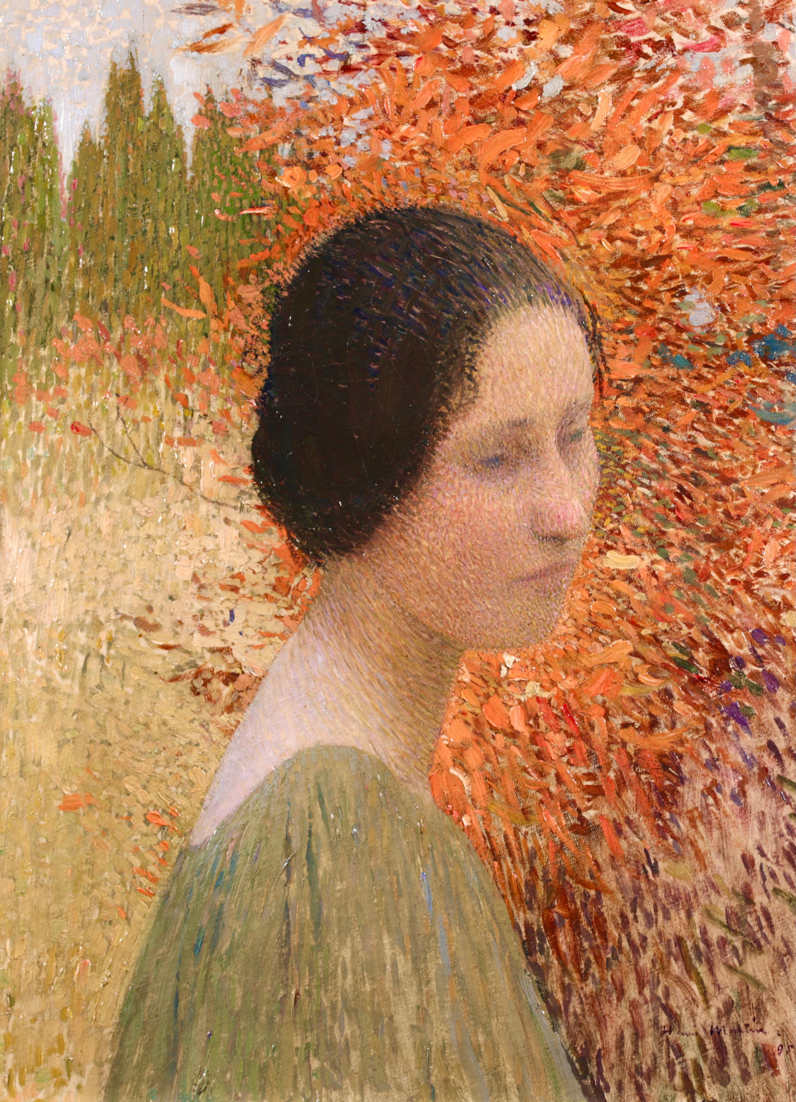 Portrait de Madame Martin - Huile divisionniste post-impressionniste d'Henri Martin