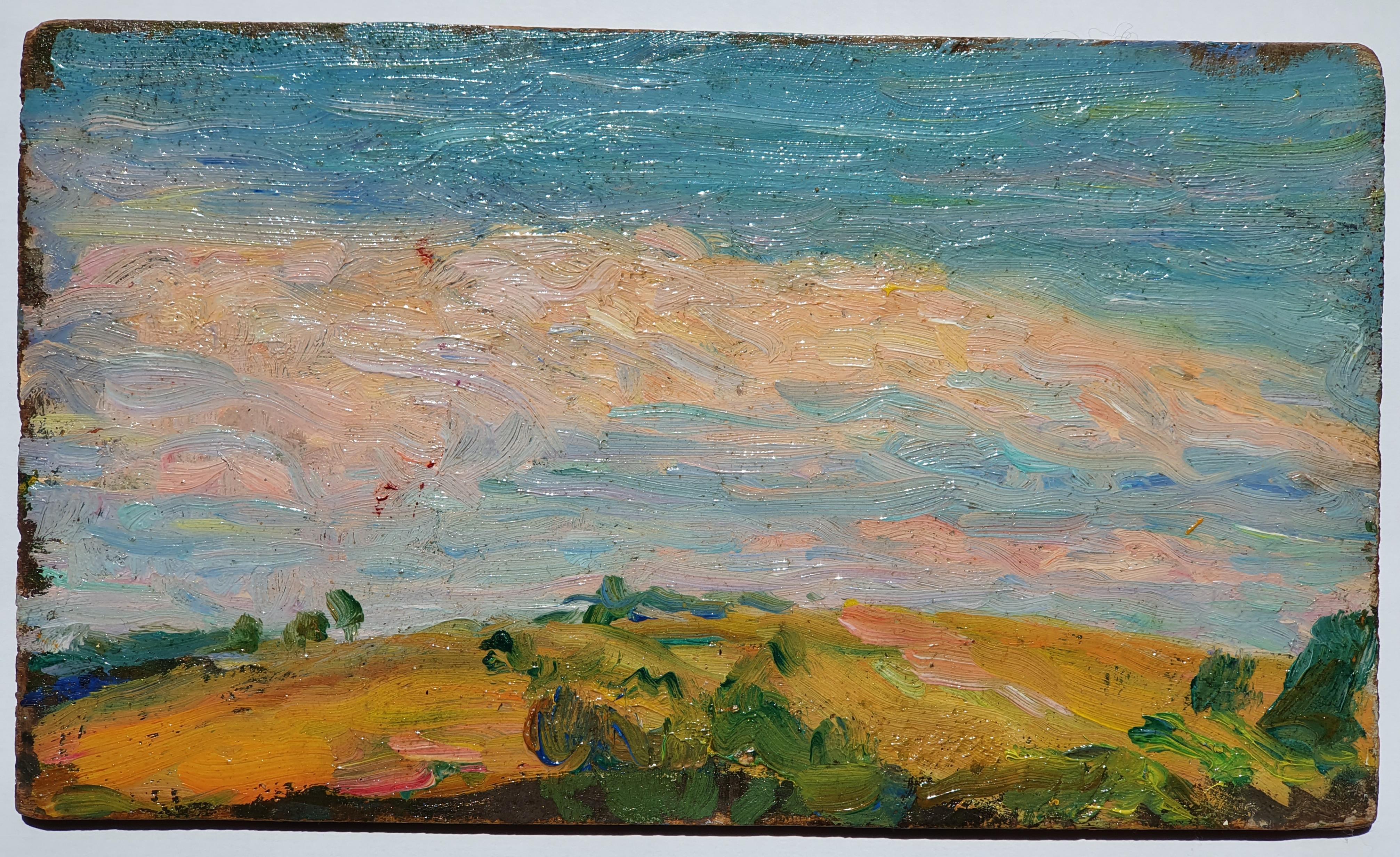 Zwei Studien der Wolken, ein doppelseitiges Ölgemälde auf Tafel von Henri Martin (ca. 1886) im Angebot 1
