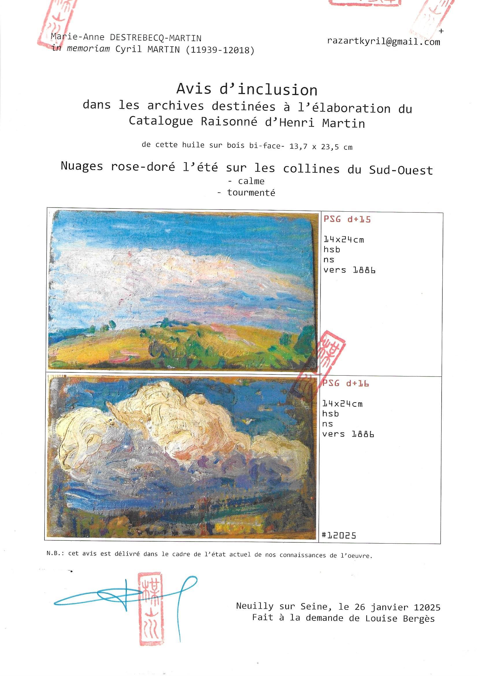 Zwei Studien der Wolken, ein doppelseitiges Ölgemälde auf Tafel von Henri Martin (ca. 1886) im Angebot 5