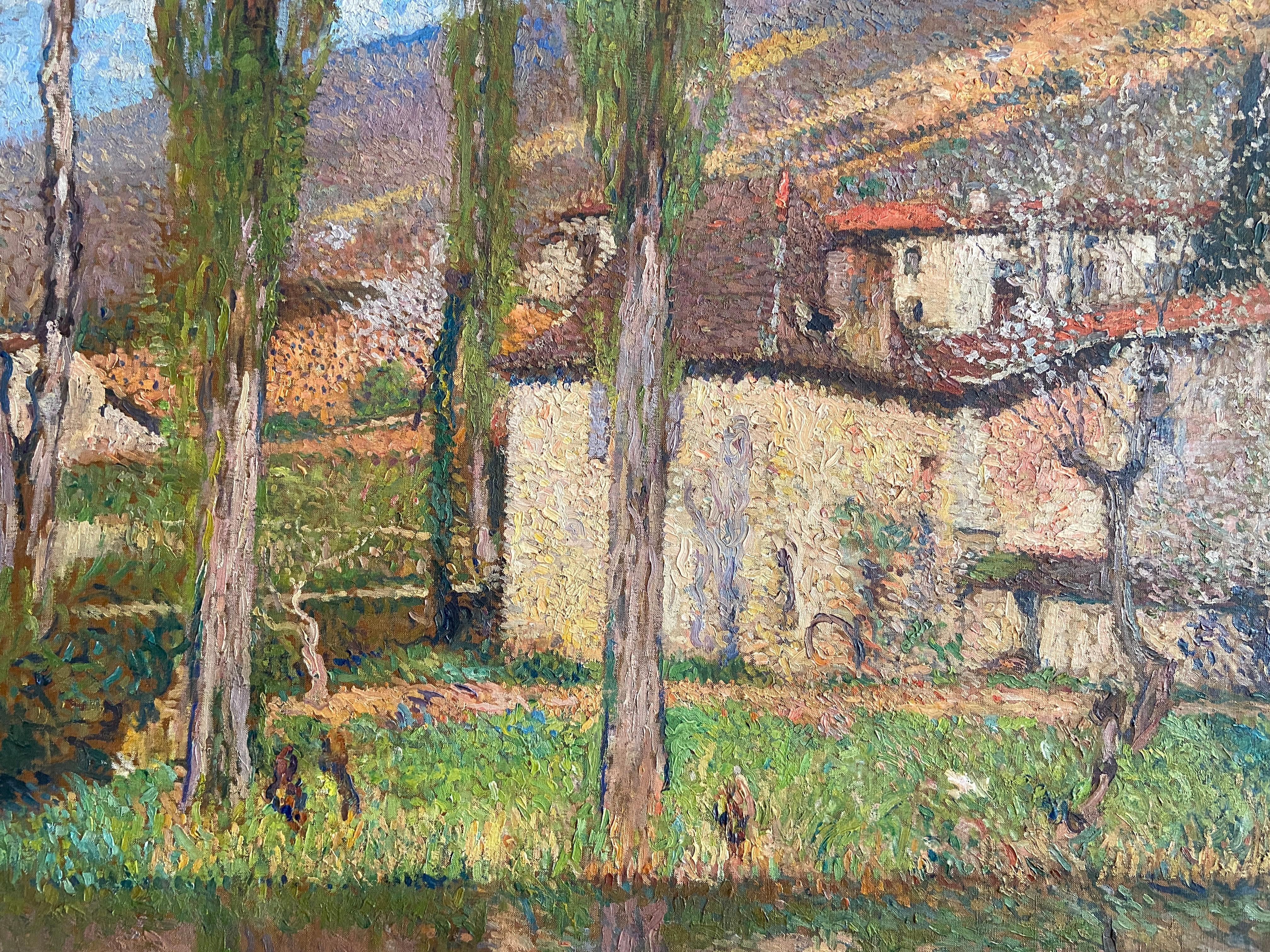 Vieilles Maisons au Printemps, großes impressionistisches Gemälde (Impressionismus), Painting, von Henri Martin