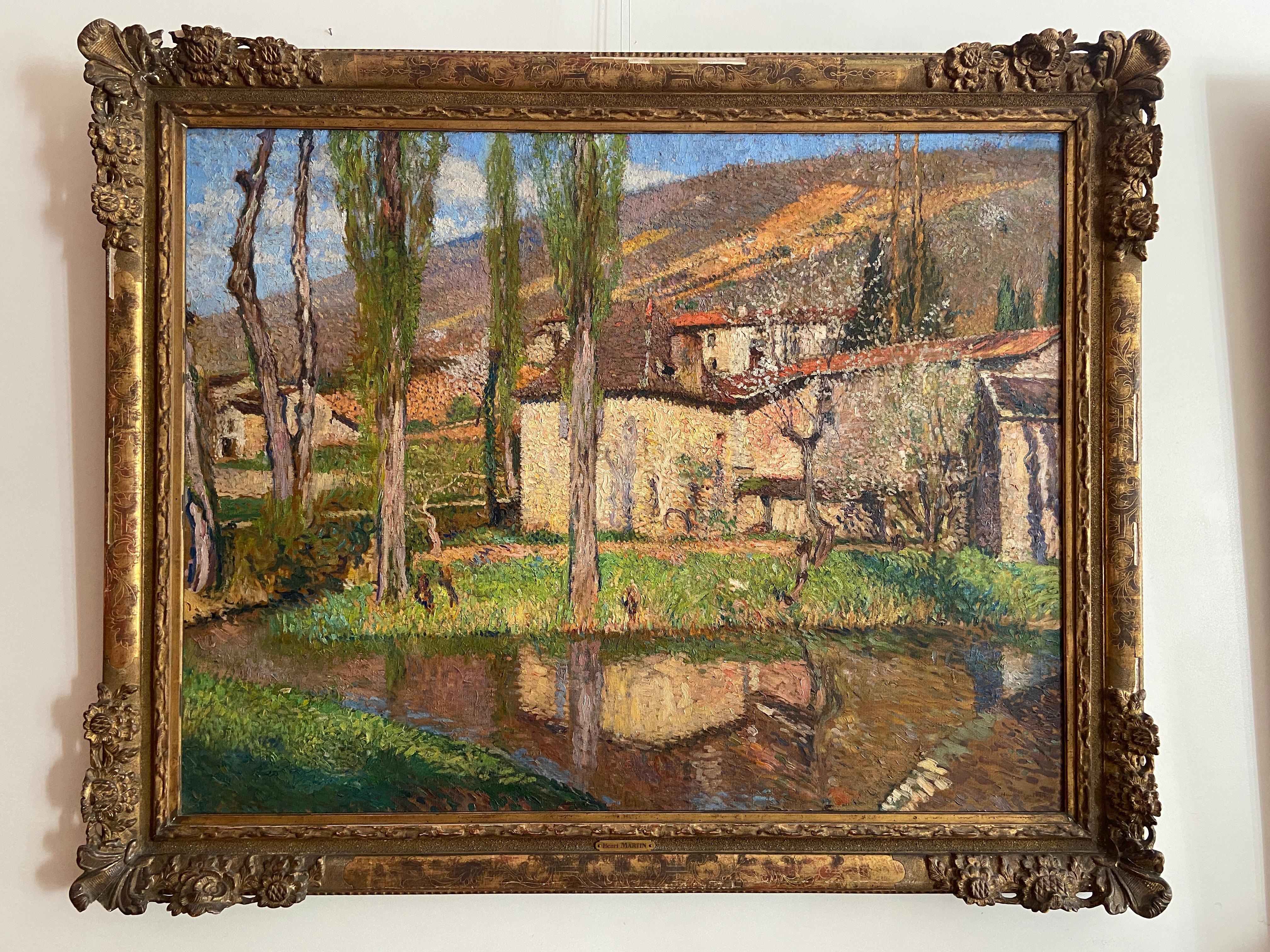 Vieilles Maisons au Printemps, großes impressionistisches Gemälde – Painting von Henri Martin