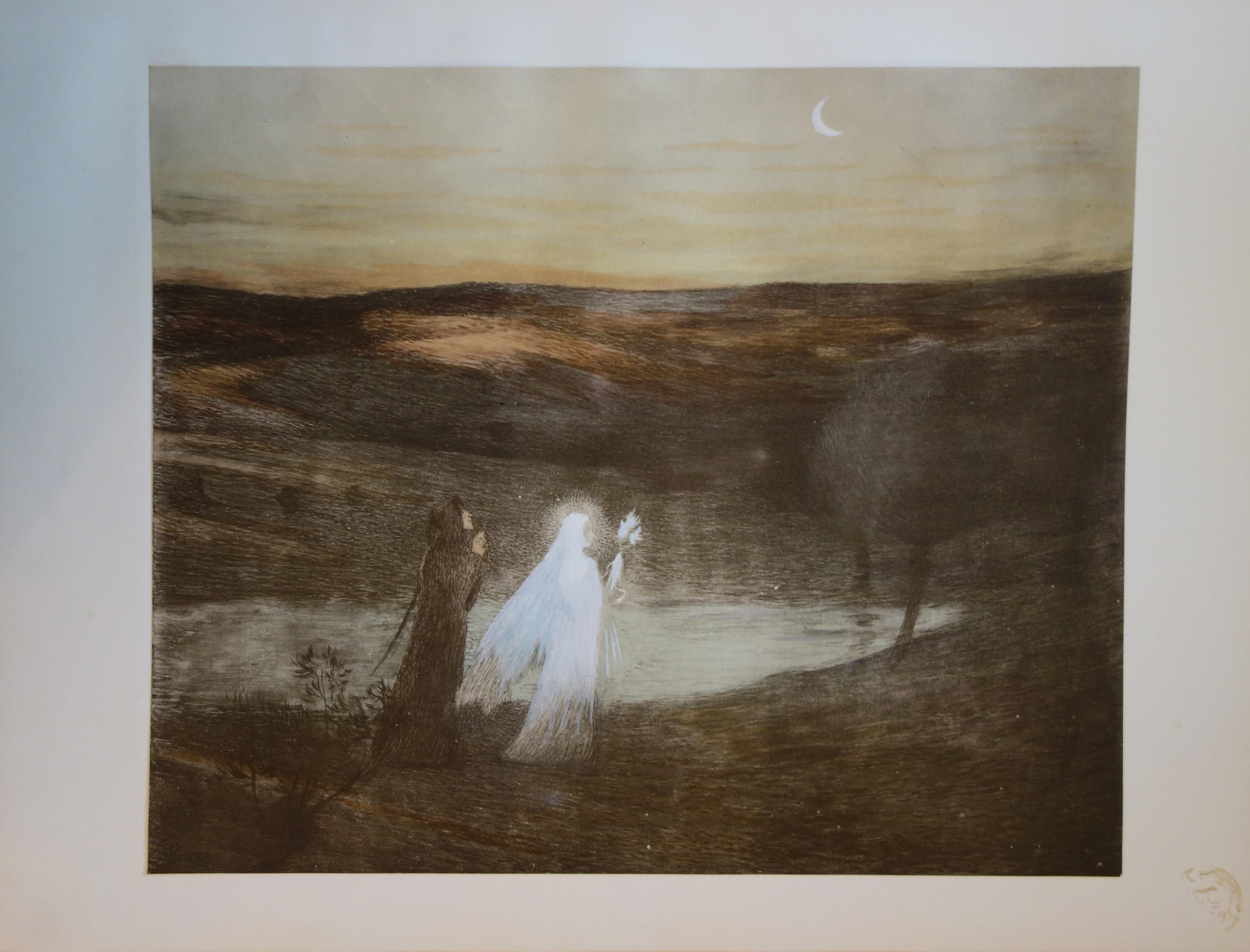 Divine Comedy : Dante and Beatrice - Original lithograph, 1898 - Print by Henri Martin