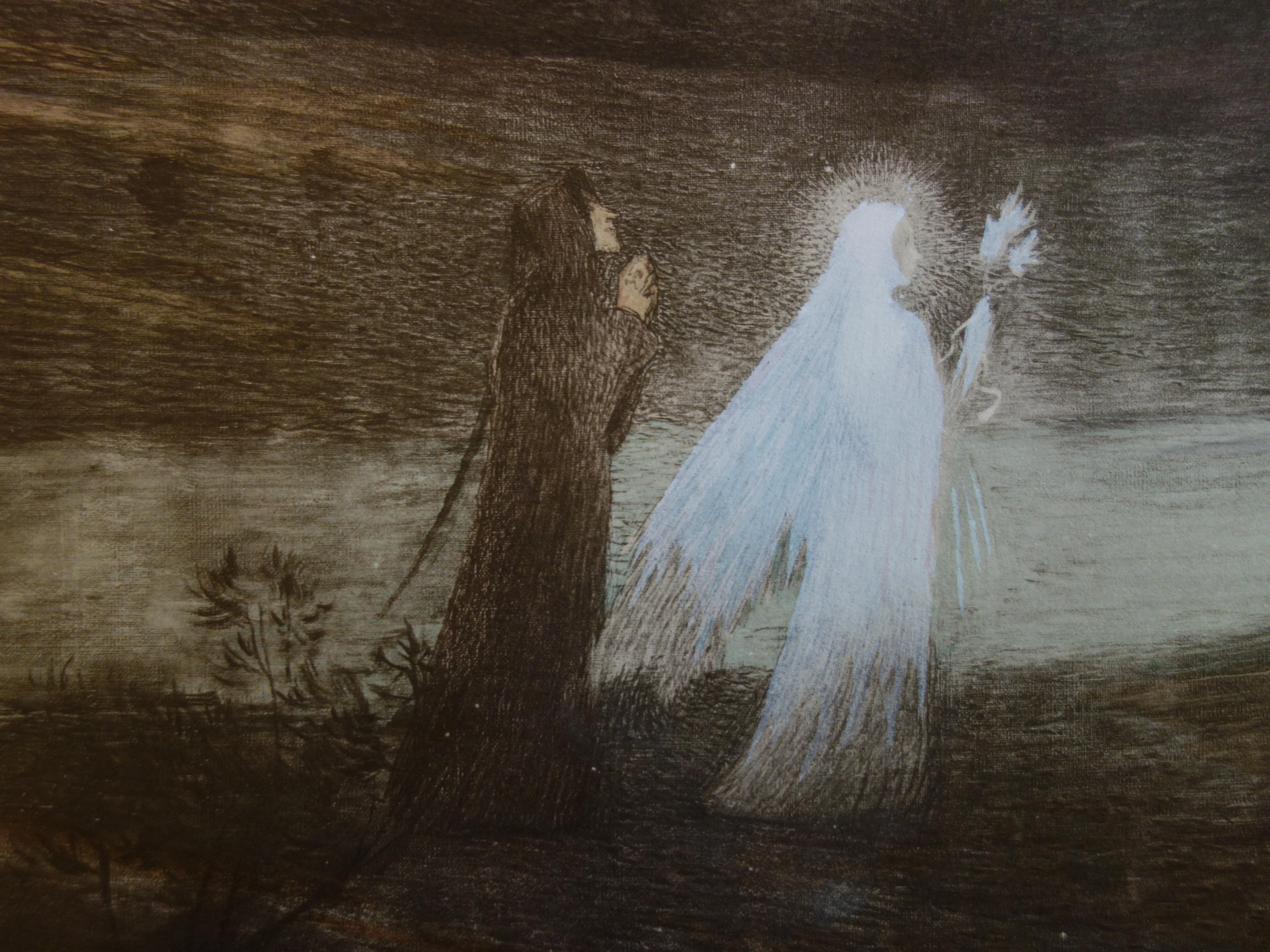 Divine Comedy : Dante and Beatrice - Original lithograph, 1898 - Black Figurative Print by Henri Martin