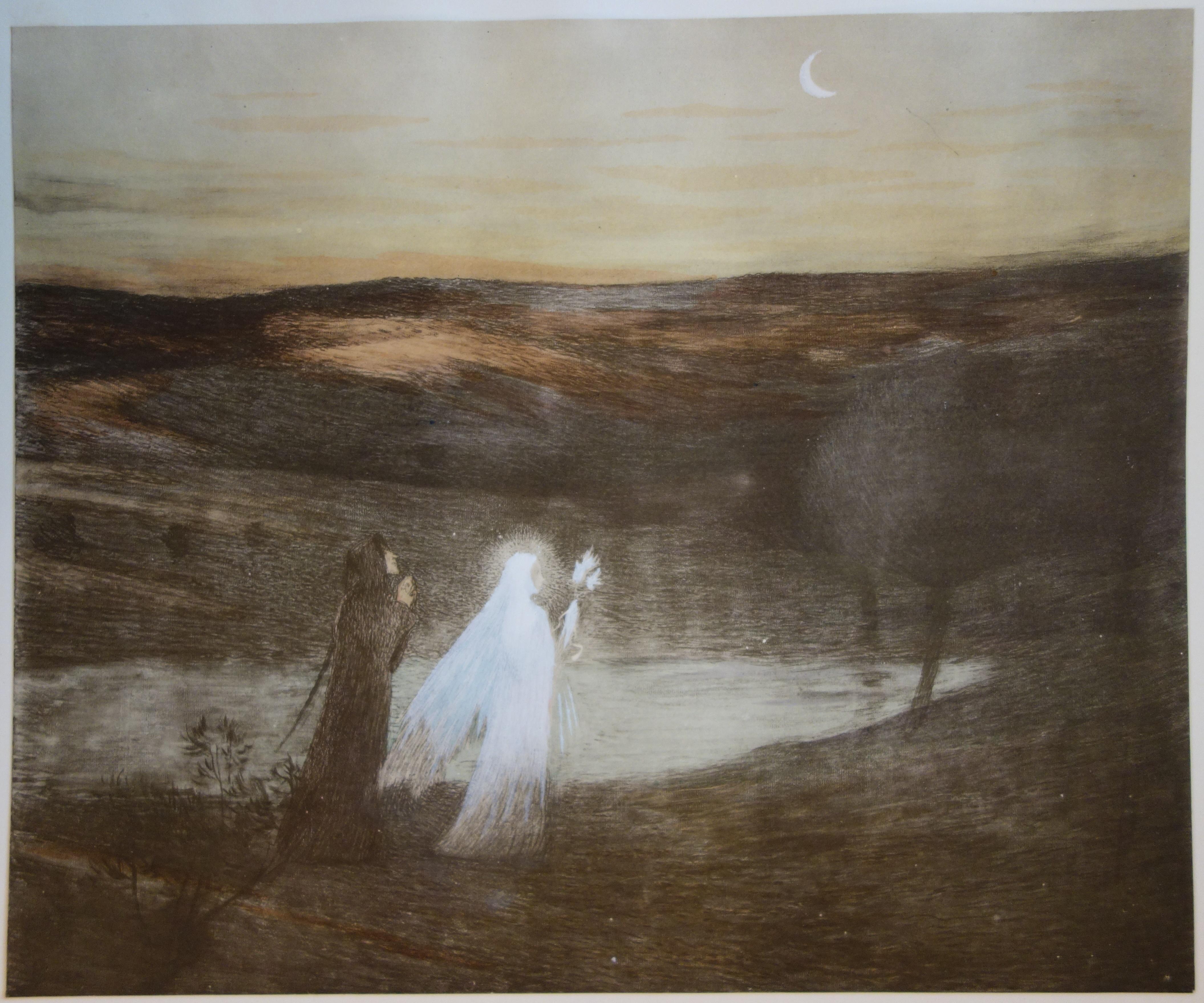 Divine Comedy : Dante and Beatrice - Original lithograph, 1898