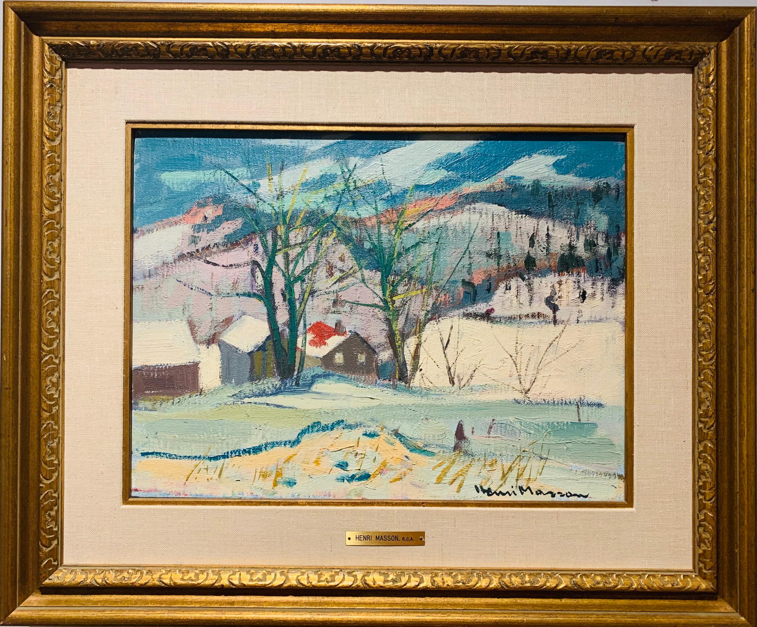 Saint-André-Avellin, Québec - Beige Landscape Painting par Henri Masson