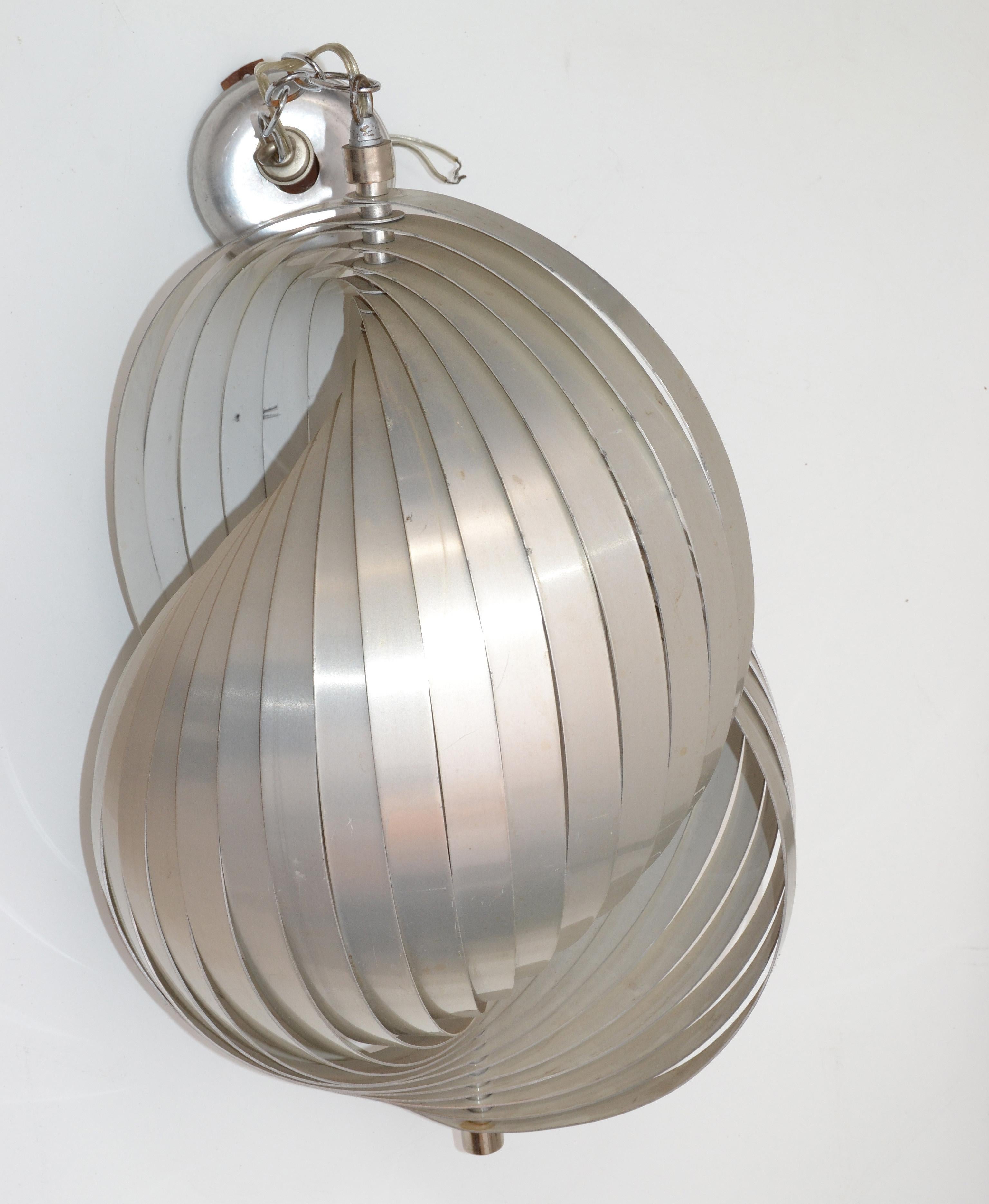 Metal Henri Mathieu Aluminum Pendant Light Chandelier Mid-Century Modern France, 1960s