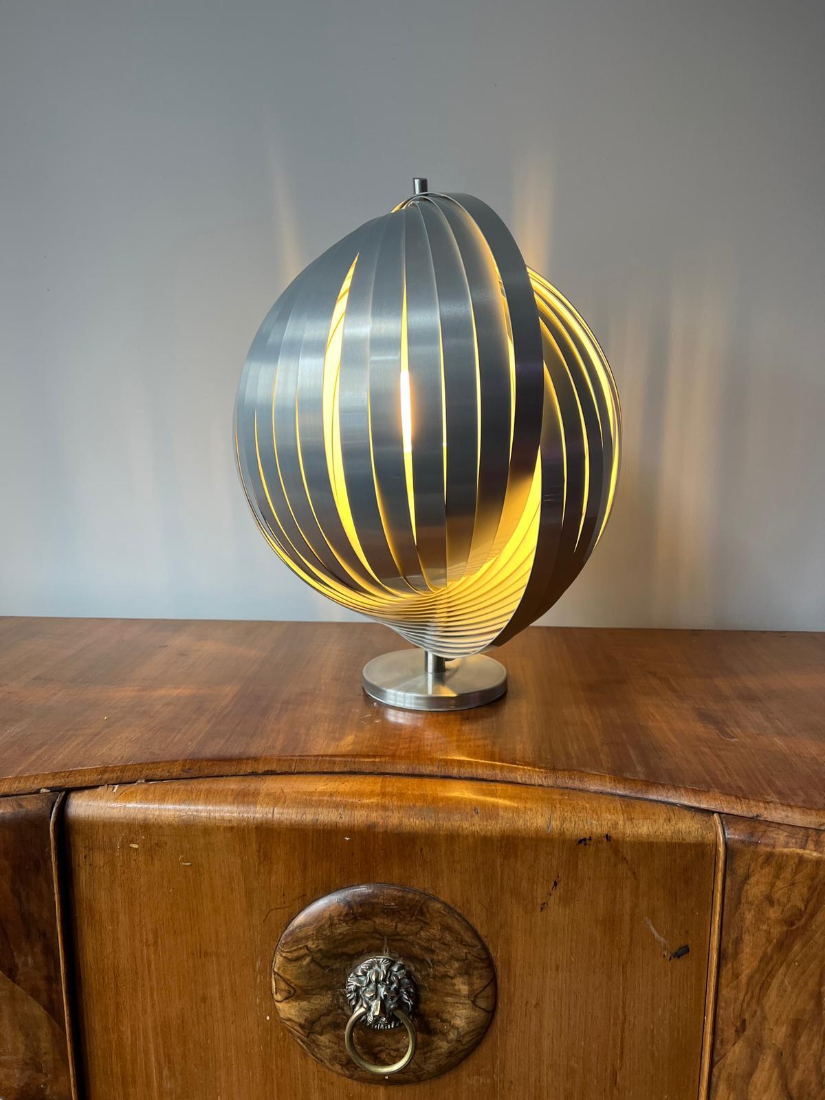 Mid-Century Modern Henri Mathieu Original 1970s Moon Lamp, Polished Steel For Sale