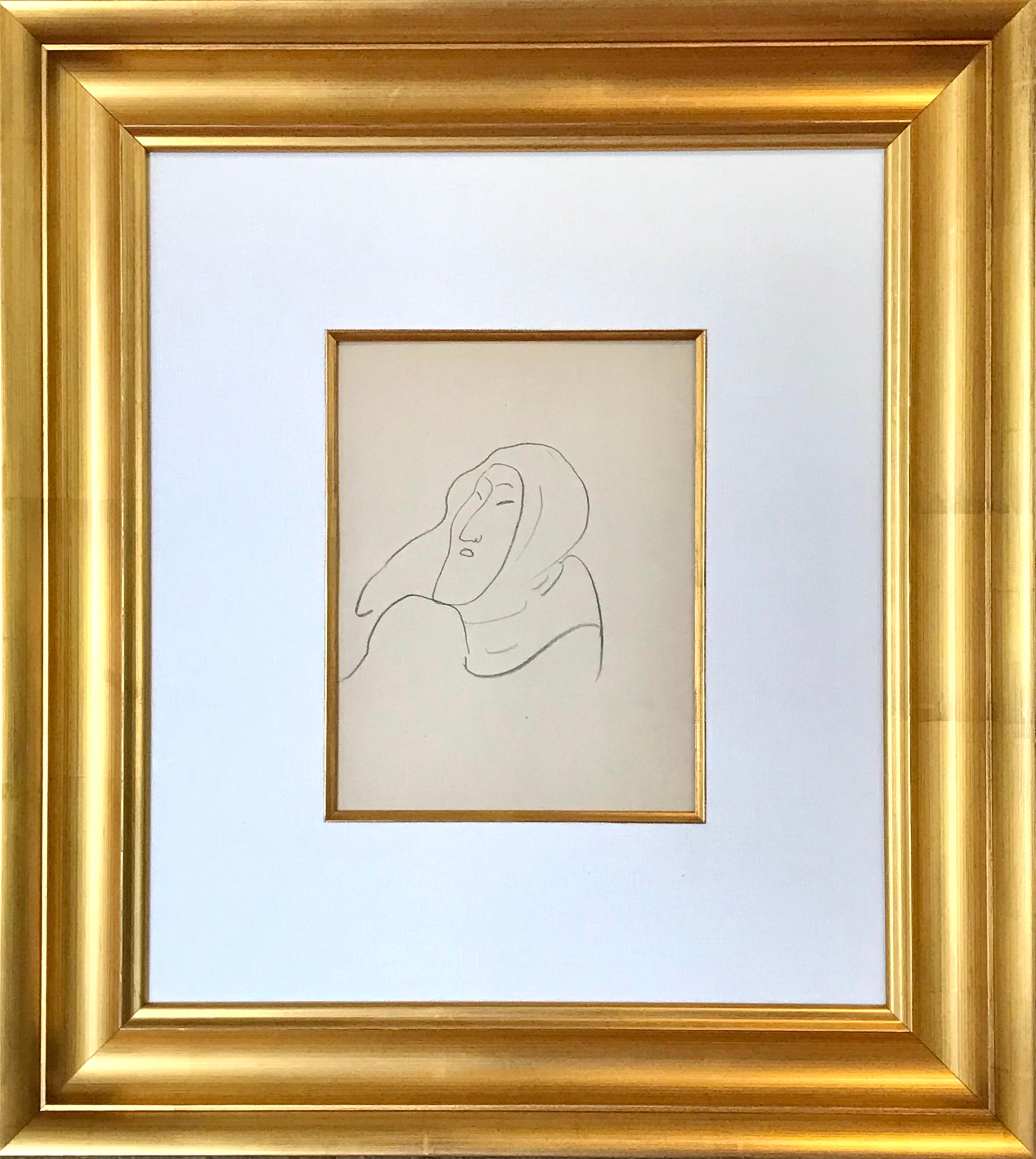 Henri Matisse Drawing Of An Eskimo COA By George Matisse.
Pencil on paper, 1949, 
Unsigned.
Sheet size: 11.75 Inches x 9.2 Inches
Framed in Museum fram with linen matting and museum glass
Frame size: 24.5 x 22 Inches

Note: This work was made during