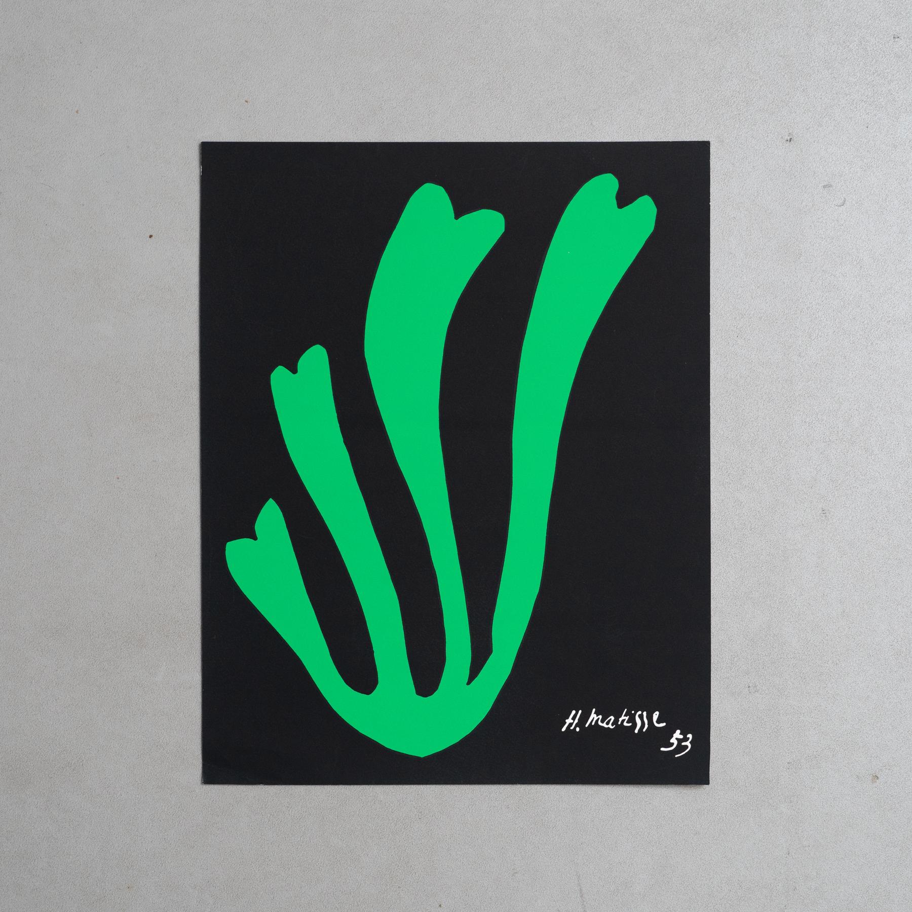 Tauchen Sie ein in die zeitlose Brillanz der künstlerischen Meisterschaft von Henri Matisse mit dieser fesselnden Farblithografie aus seiner verehrten Cut Out Serie. Dieses 1953 geschaffene und in den 1970er Jahren von Nouvelle Images sorgfältig