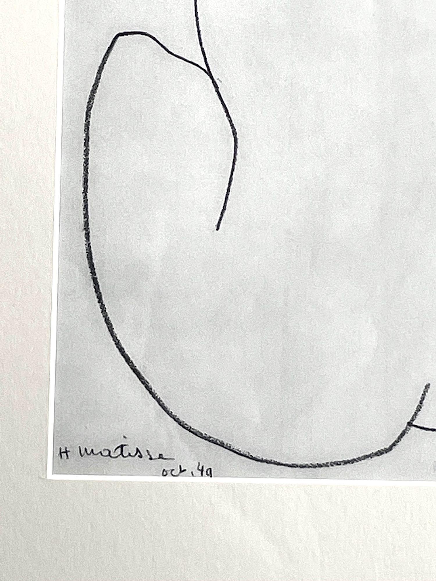 Henri Matisse « Nude », 1949  Lithographie originale imprimée en 1954 par les célèbres presses de Mourlot Frères, Paris. Cette lithographie originale a été publiée en édition limitée par Tériade dans Verve n° 35-36. Signé dans la planche par Henri