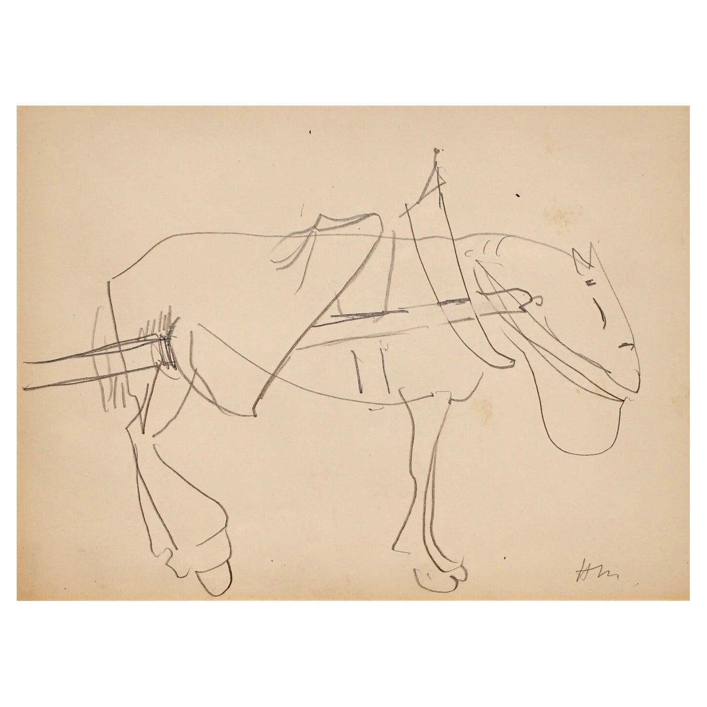 Henri Matisse (French 1869-1954) Pencil Drawing Of A Working Horse Catalogued as Number Z 548 in the Artist Archives

Pencil on paper, c. 1900, signed with initials 'HM' lower right.

Sheet: 9 3/8 x 11 3/4 in. 
Framed: 21.5 x 24.75 Museum Frame and