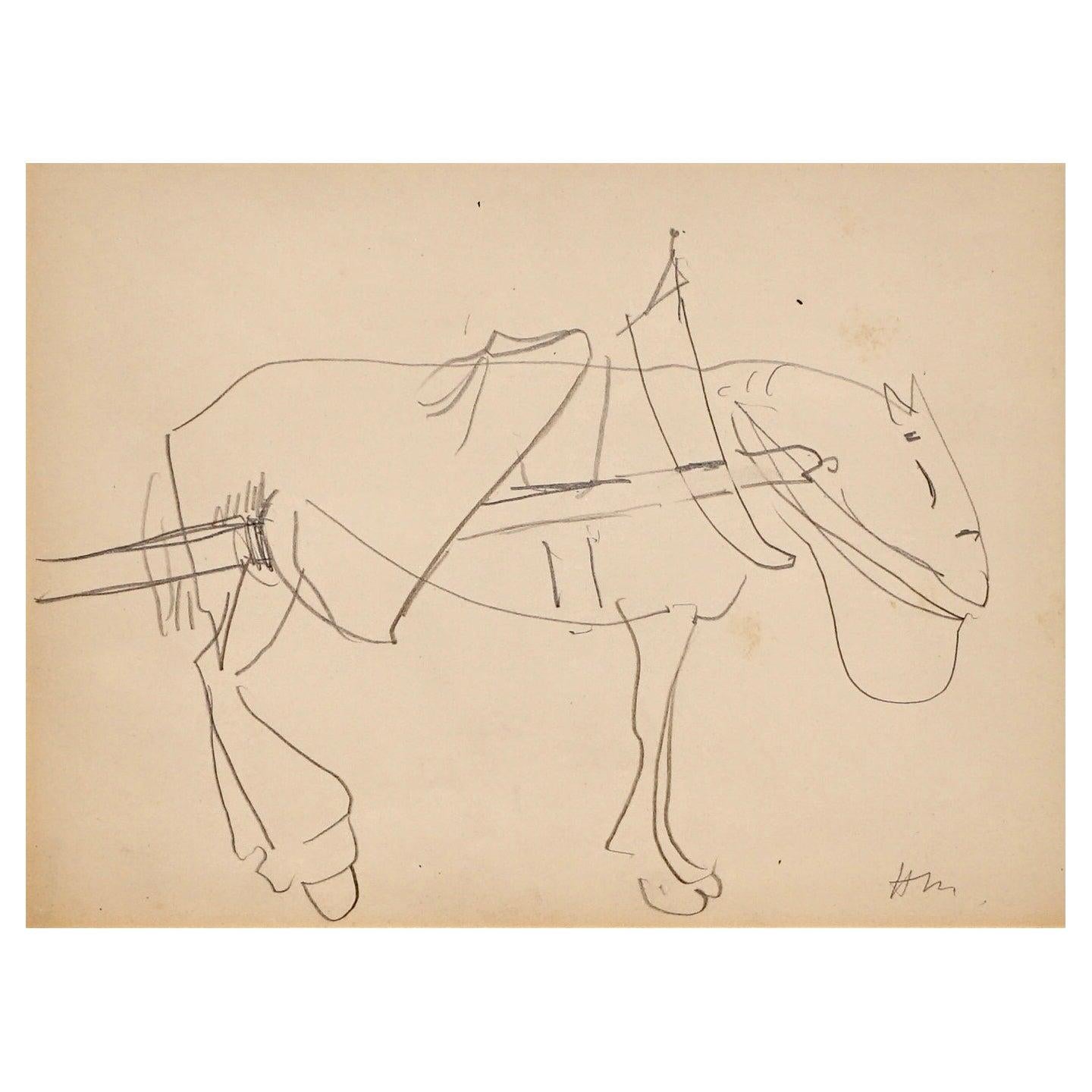 Henri Matisse (francese, 1869-1954) Disegno a matita di un cavallo da lavoro Catalogato con il numero Z 548 negli Archivi dell'Artista

Matita su carta, 1900 circa, firmata con le iniziali "HM" in basso a destra.

Foglio: 9 3/8 x 11 3/4 pollici.