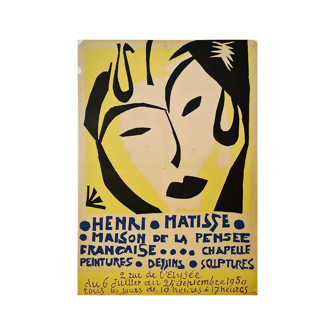 1950 Original poster - Exhibition of Henri Matisse Maison de la pensée Française For Sale 1