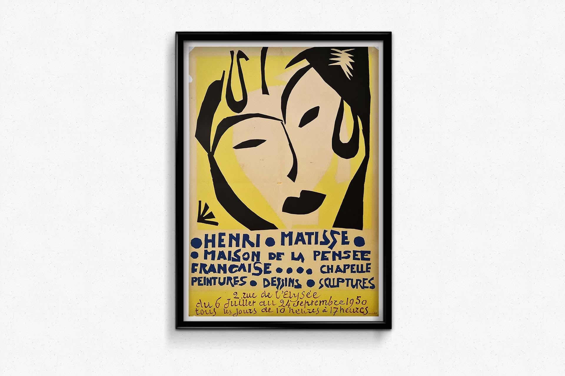 1950 Original poster - Exhibition of Henri Matisse Maison de la pensée Française For Sale 3