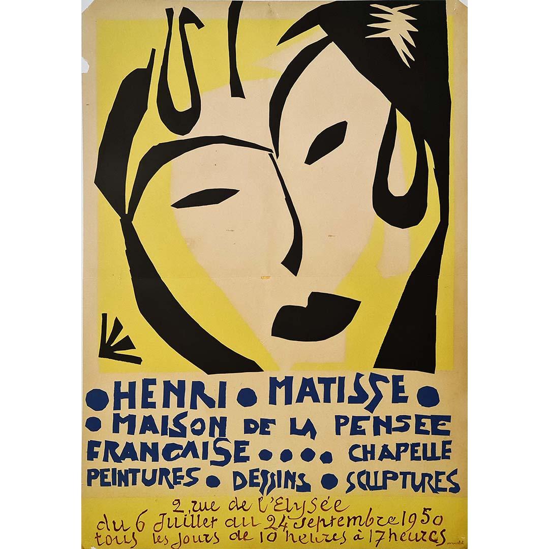 The 1950 original exhibition poster by Henri Matisse for "Peintures Dessins Sculptures" at the Maison de la pensée française is a striking testament to the artistic mastery of one of the most influential figures in 20th-century art. This beautiful