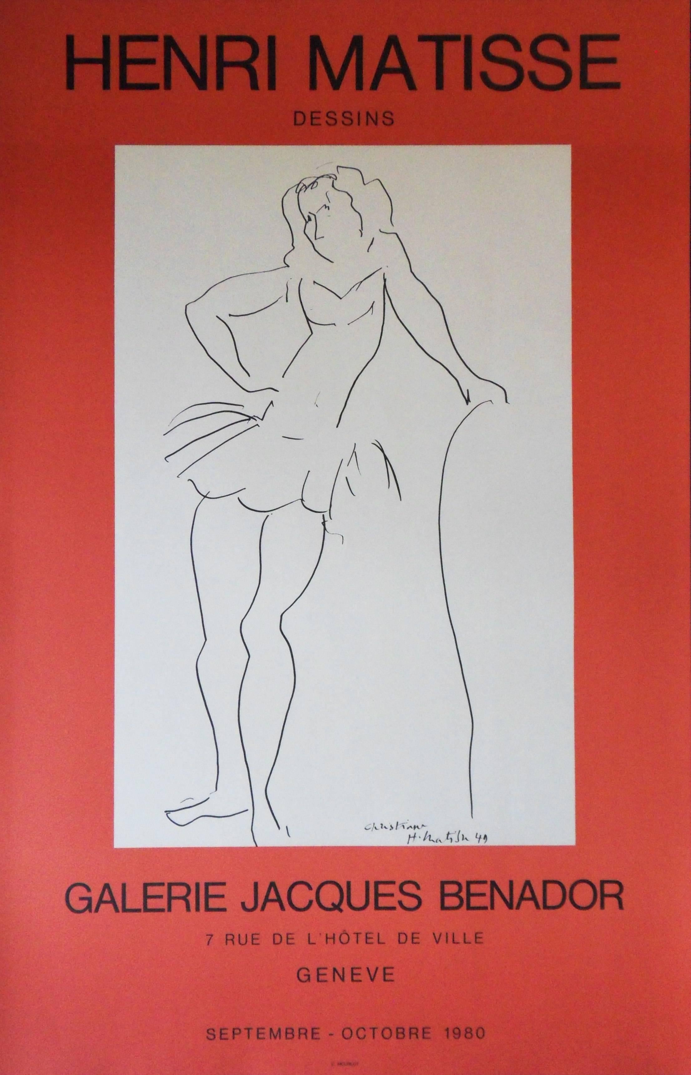 Henri Matisse Figurative Print – Christiane: Tänzerin – Lithographieplakat – Galerie Jacques Benador, #Mourlot