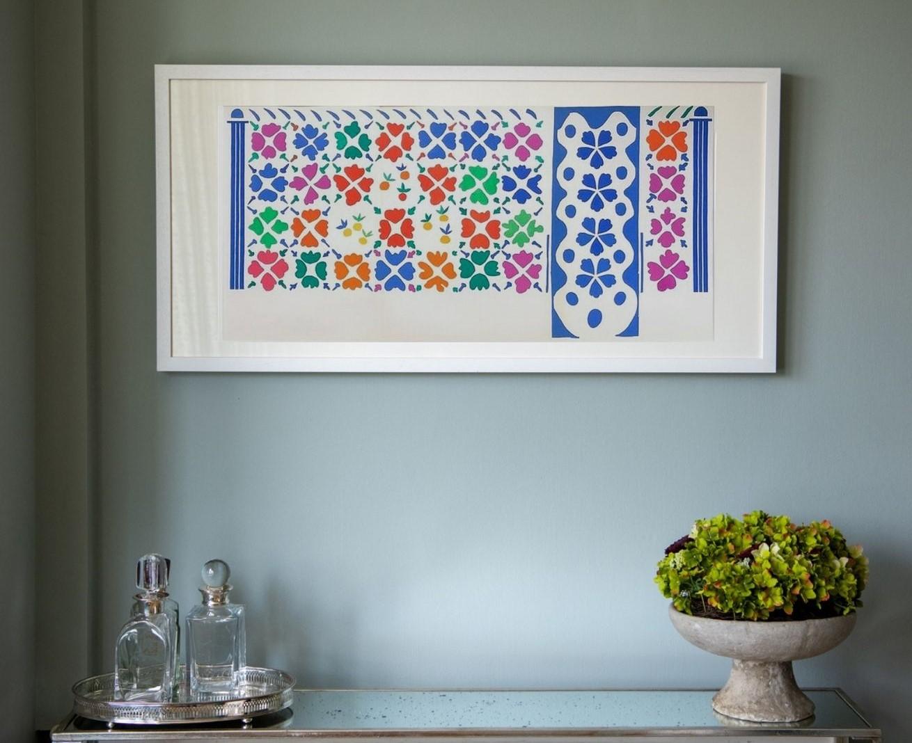 This lithograph titled Décoration Fruits, is a reproduction of one of Matisse's designs which was incorporated into a volume of Verve -  which featured lithographs produced directly by Matisse working with Mourlot. The volume was published