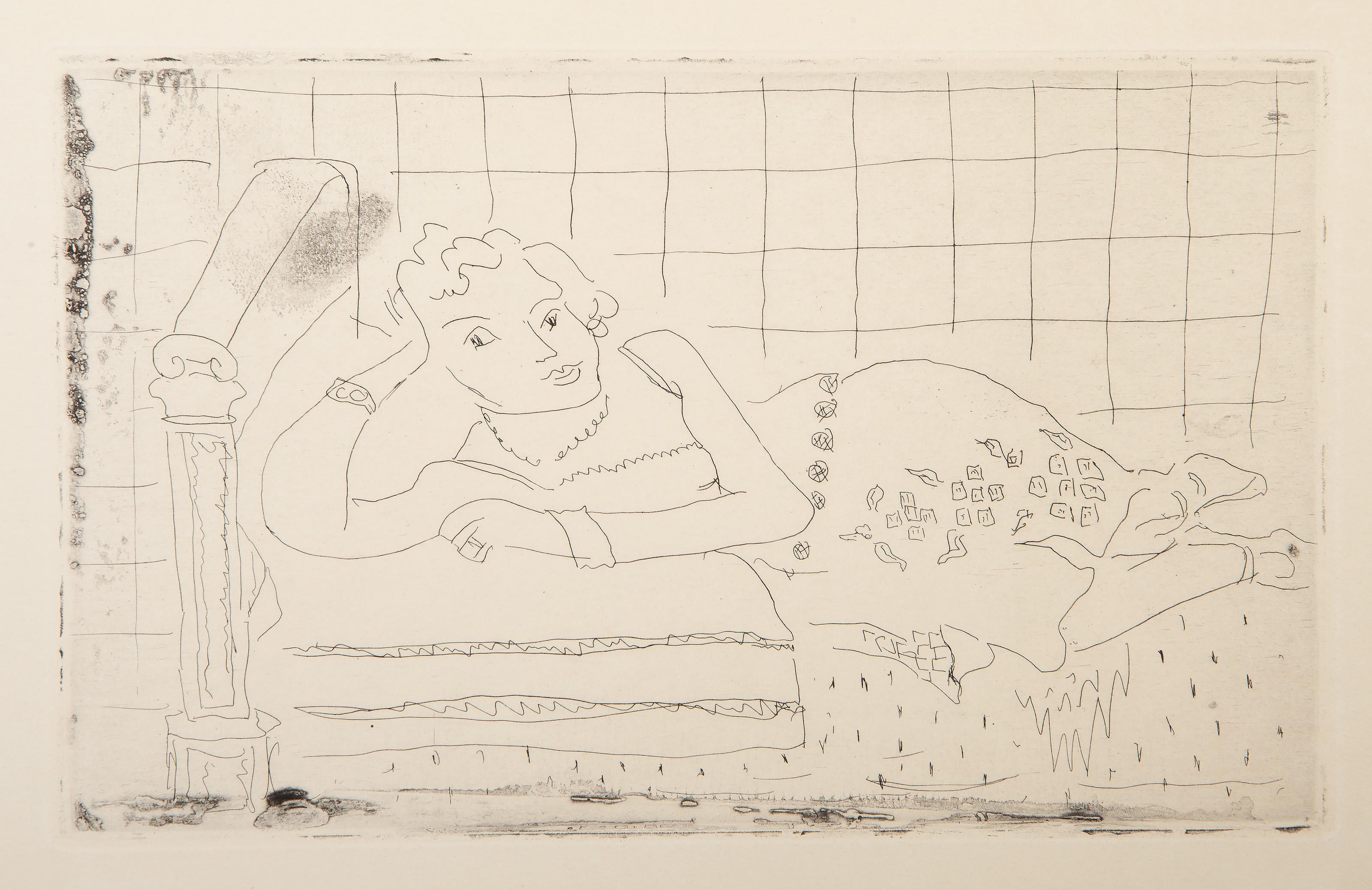  Henri Matisse, French (1869 - 1954) - Figure Allongee sur un lit d'acajou, Year: 1929, Medium: Etching, Image Size: 5.25 x 8.5 inches, Size: 11 x 15 in. (27.94 x 38.1 cm), Provenance: From the collection of the late Larry Saphire.
