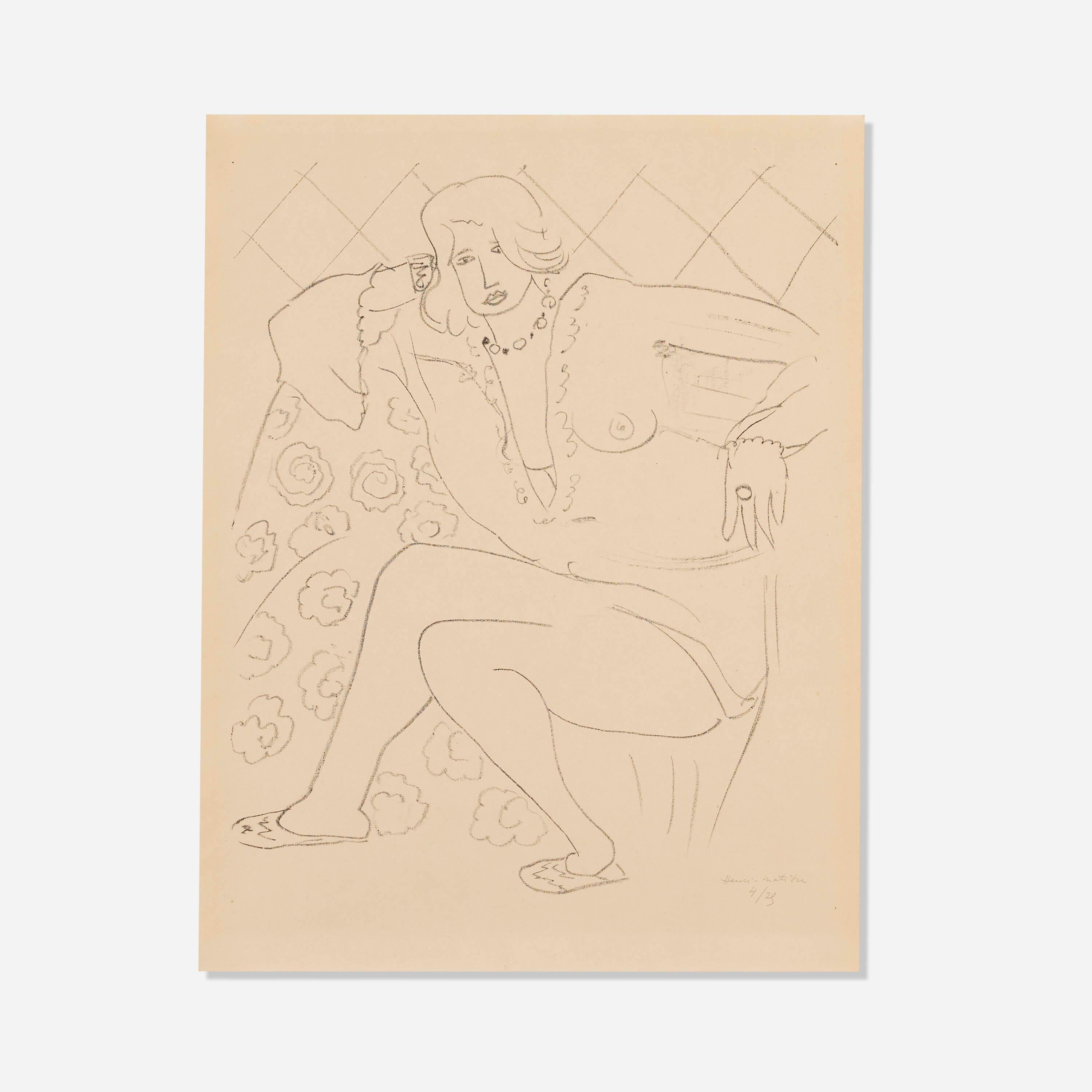 Figure Assise, Transparent Blouse Lithograph on Japon Paper, 1920s