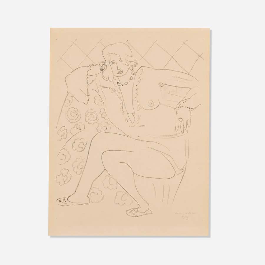 Figure Assise, Transparent Blouse Lithograph on Japon Paper, 1920s