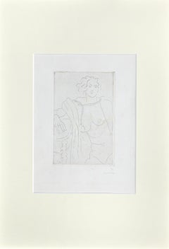 Figure assise, le bras droit appuye sur une table - Etching by H. Matisse - 1929