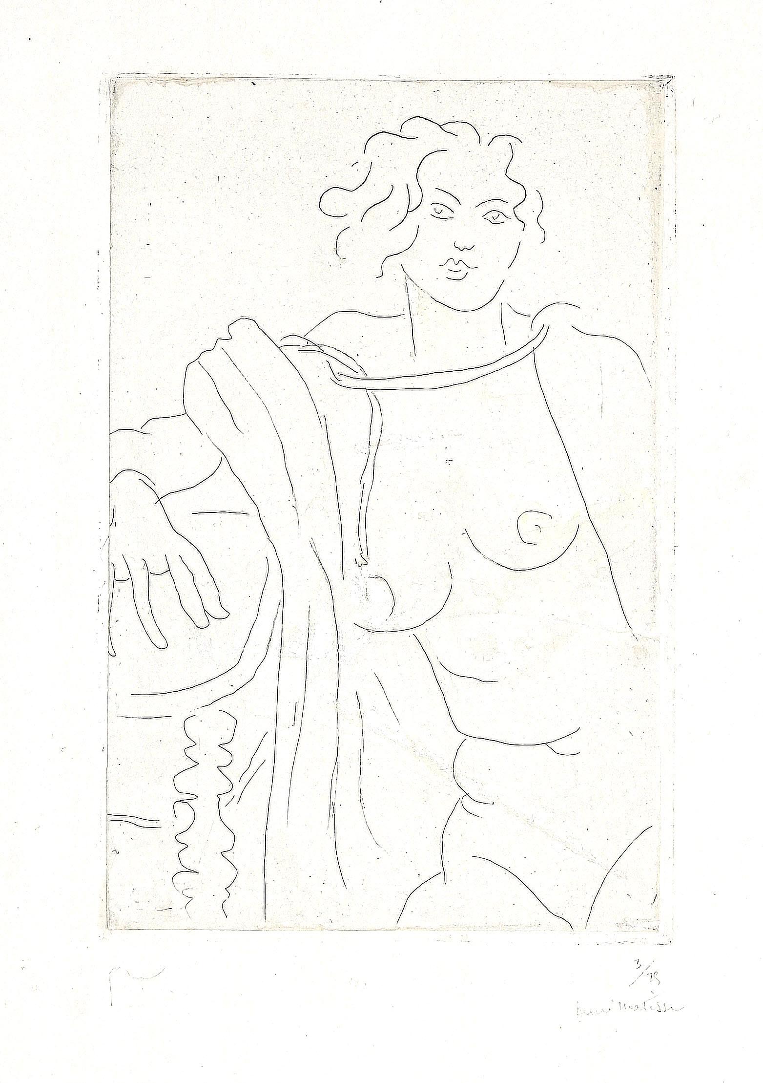 Henri Matisse Figurative Print - Figure assise, le bras droit appuye sur une table - Etching by H. Matisse - 1929