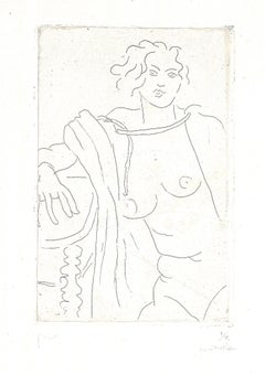 Figure assise, le bras droit appuye sur une table - Etching by H. Matisse - 1929