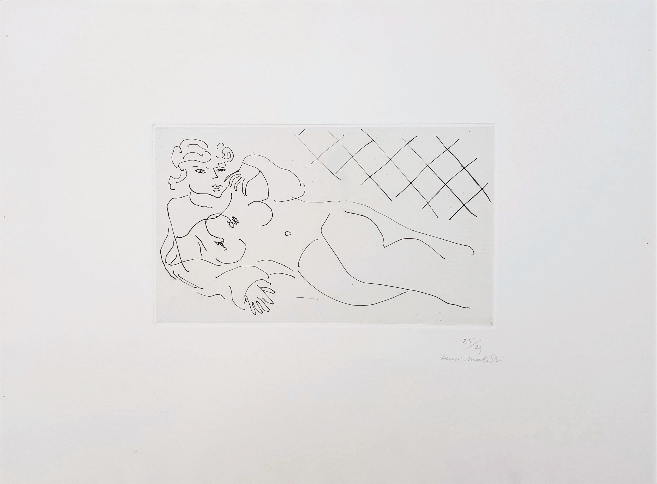 Figure allongée devant un carrelage (Vor einem Fliesenboden liegende Figur) – Print von Henri Matisse