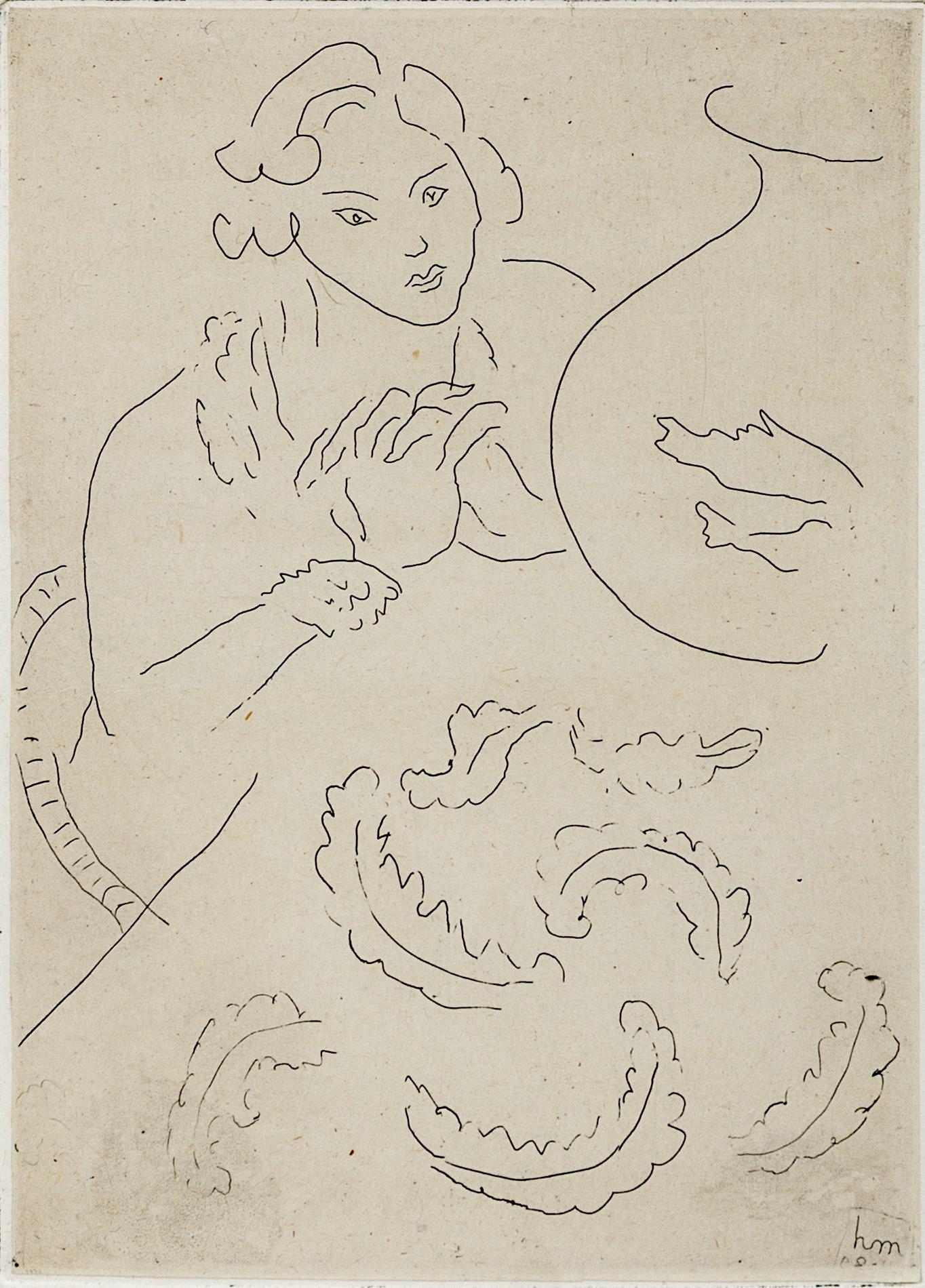 Henri Matisse Figurative Print - Figure with Joined Hands and Persian Cloth - Original etching - Hand-signed