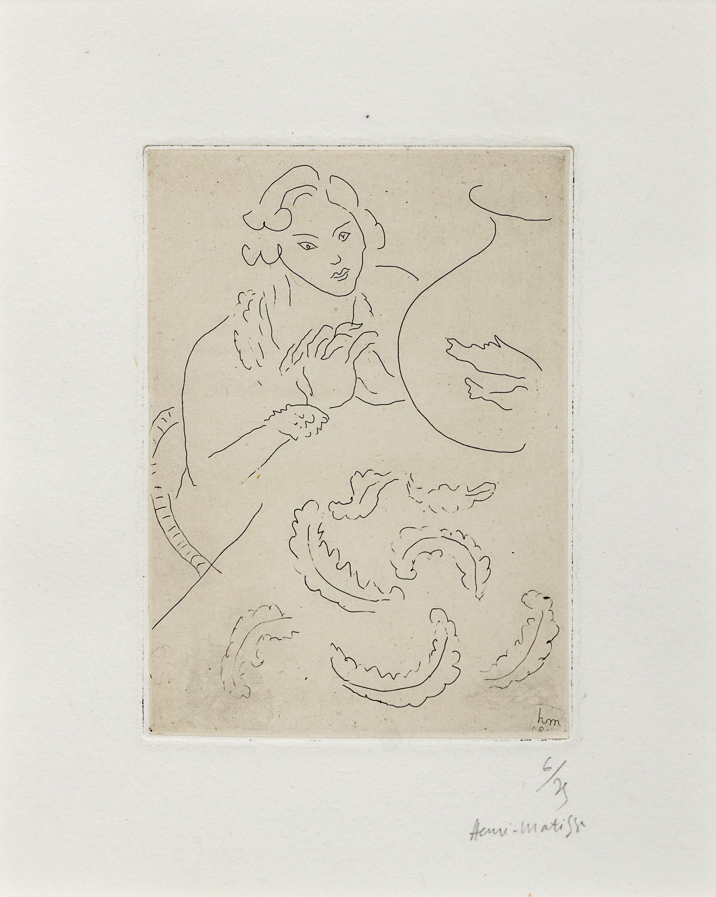 Figure with Joined Hands and Persian Cloth - Original etching - Hand-signed - Print by Henri Matisse