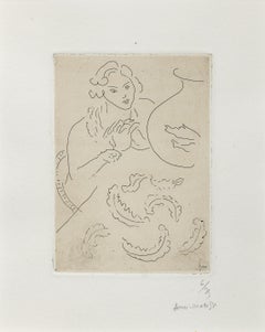 Figure with Joined Hands and Persian Cloth - Original etching - Hand-signed