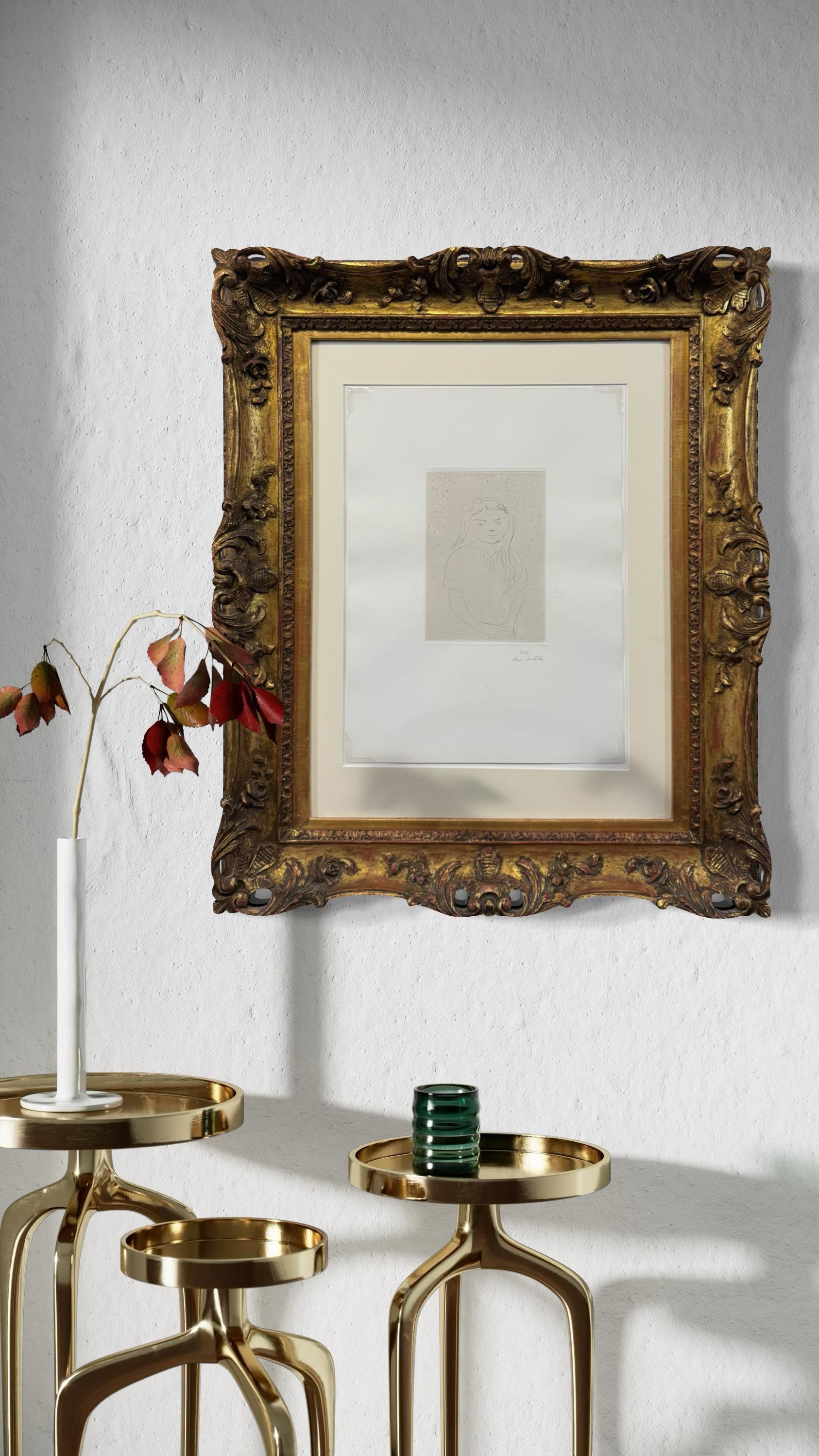 A superb example of the Matisse’s mastery of line, restraint, and psychological nuance. The sitter, a young girl rendered with the most economical of strokes, emerges from the page with a striking presence. Though sparse in execution, every line is