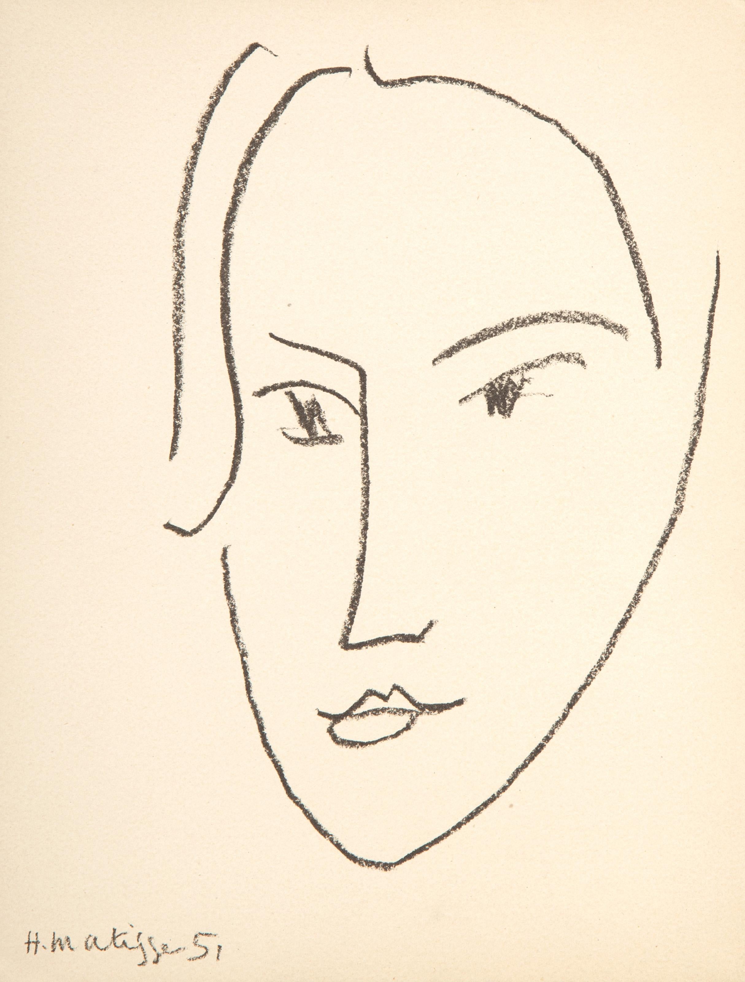  Henri Matisse, French (1869 - 1954) - Head of a Woman, Portfolio: Matisse, His Art and His Public, Year: 1951, Medium: Lithograph, signed and dated in the plate, Edition: 495, Size: 10 x 7.5 in. (25.4 x 19.05 cm), Frame Size: 16.25 x 13.75 inches,