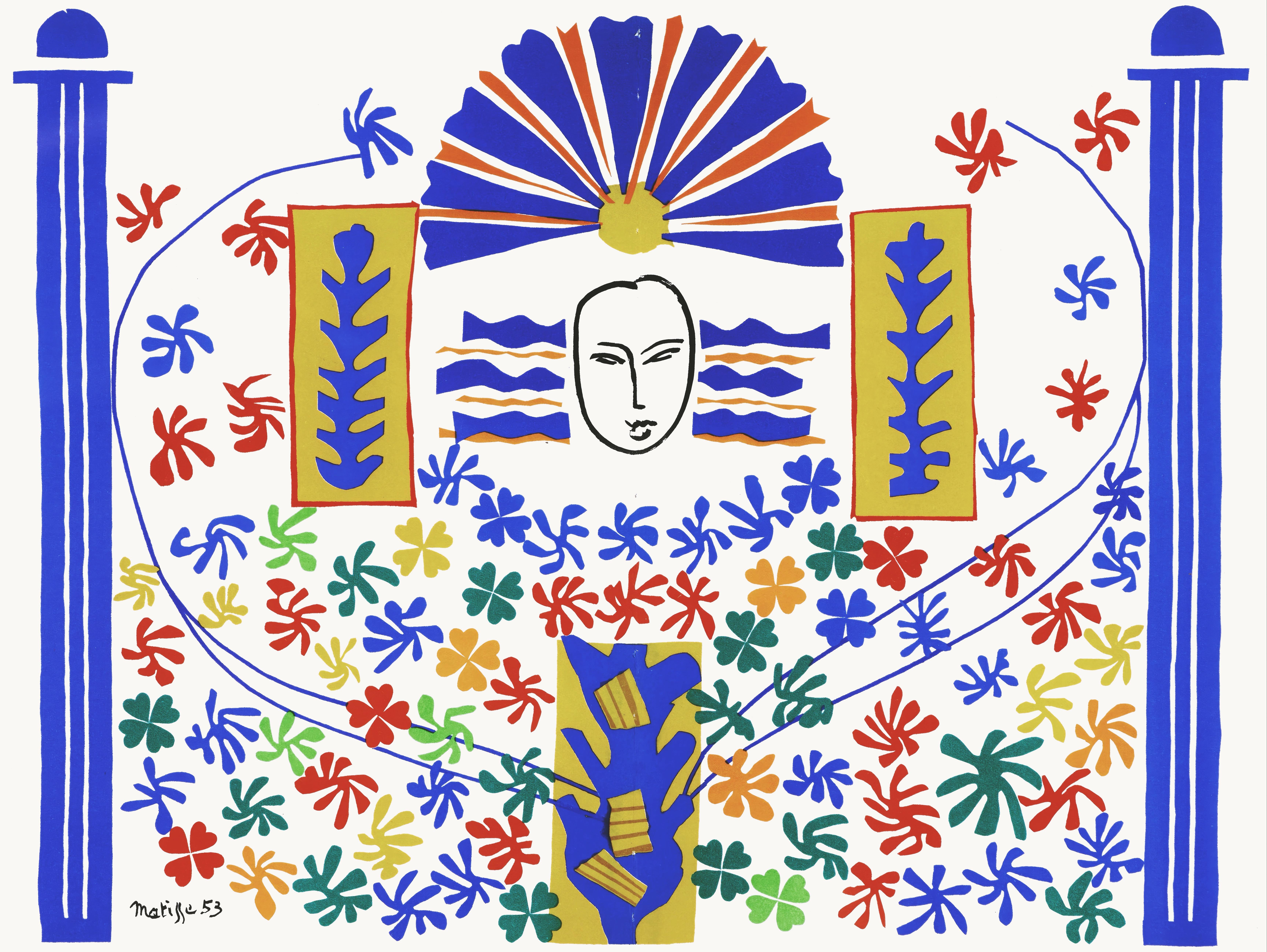 This exquisite lithograph after Henri Matisse (1869–1954), titled Apollon (Apollo), from Dernieres Oeuvres de Matisse 1950-1954 (Last Works of Matisse 1950-1954), Verve: Revue Artistique et Litteraire, Vol. IX, No. 35-36, originates from the July