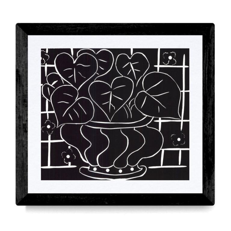 "Basket of Begonias" is a reproduction of a work by Henri Matisse created using his signature cut-out technique. The original artwork was made in 1941, during a period when Matisse was exploring cut-outs as a new form of artistic expression. Matisse