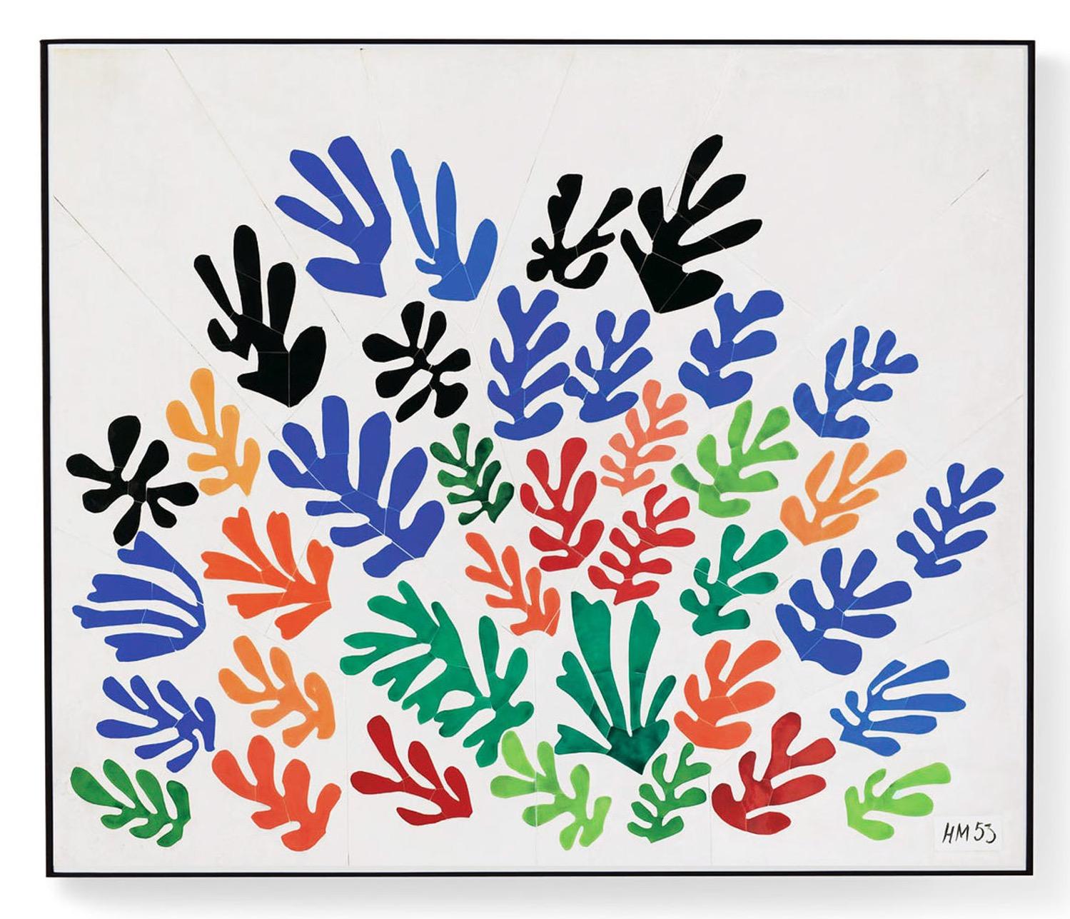 This print features a reproduction of La Gerbe (1953), by Henri Matisse, an artist whose work is renowned globally.  It's mounted and laminated for protection from dust and UV rays, and floated in a hand-stained black frame made from ash wood grown