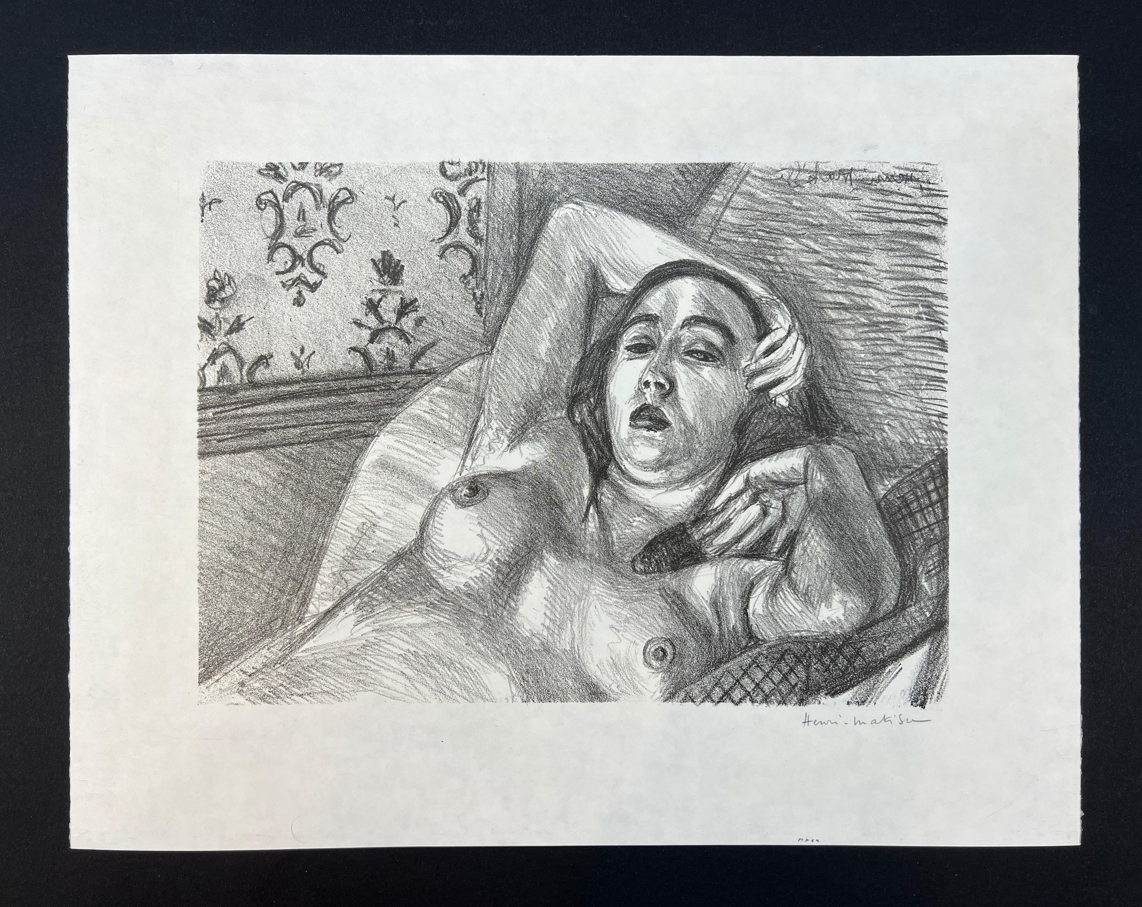 HENRI MATISSE (1869-1954)
Le Repos du modèle
lithograph, on Japanese paper, 1922, Duthuit’s first state (of two), signed in pencil by artist, one of 85 signed impressions from a planned edition of 100 before the reduction of the plate at the left,
(