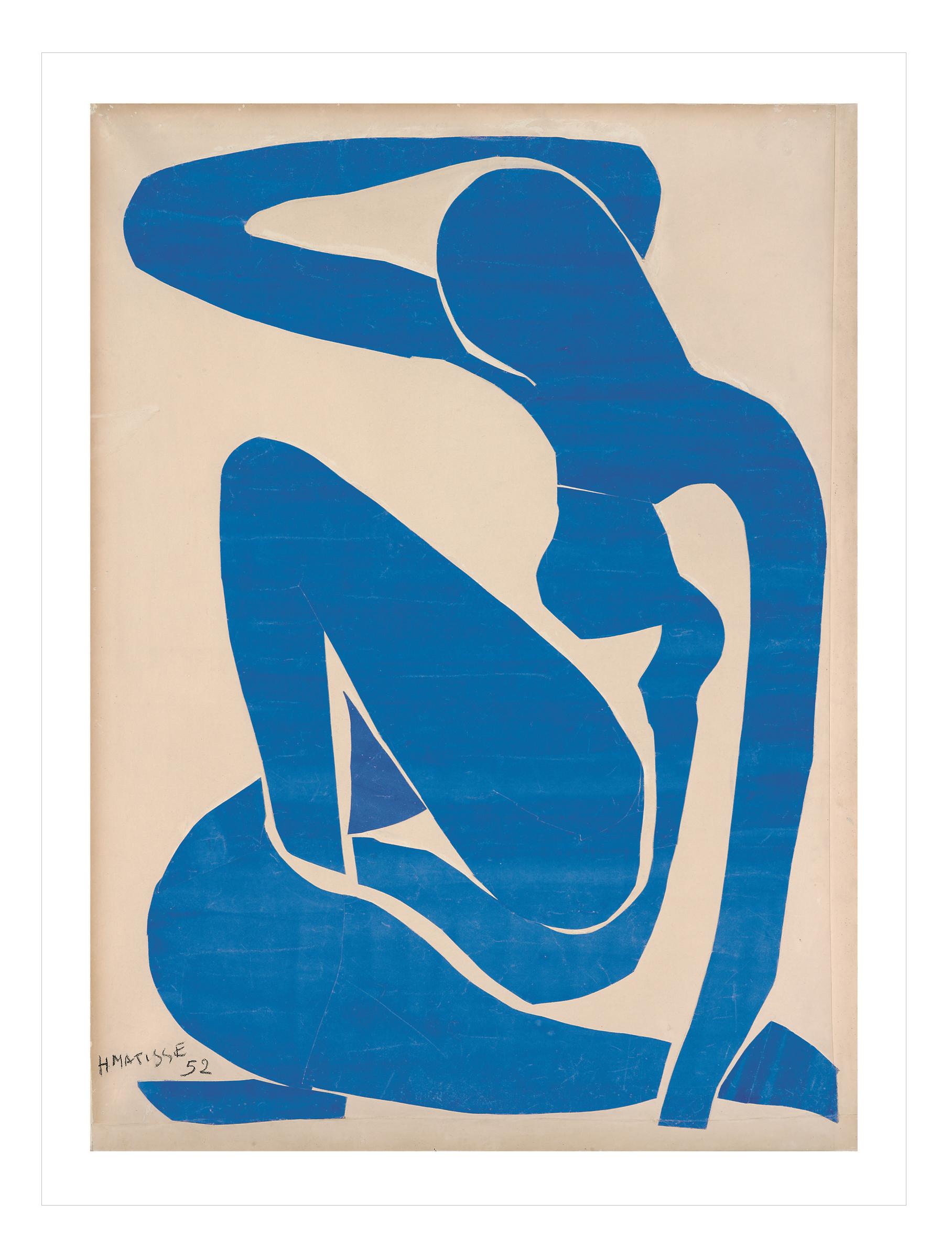 Henri Matisse – Nu Bleu I 
4-farbiger Druck auf säurefreiem, alterungsbeständigem 270g Rives-Papier
Blattgröße: 80 x 60cm
Bildgröße: 53 x 72,5 cm