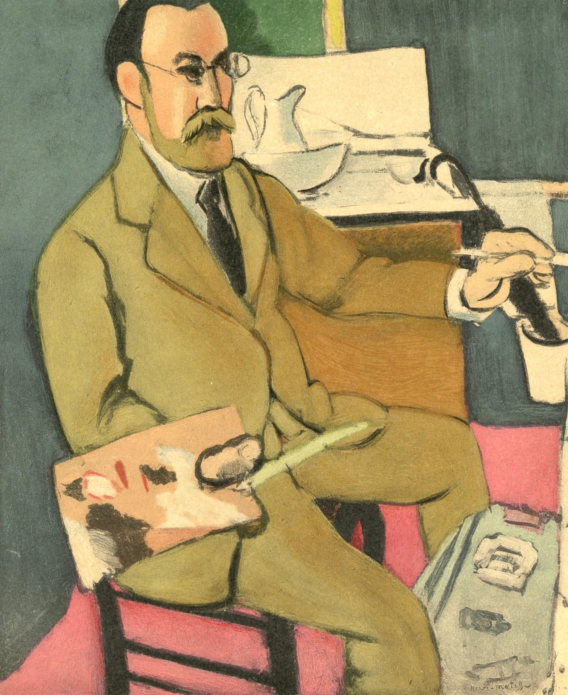 This exquisite lithograph after Henri Matisse (1869–1954), titled Portrait de l’Artiste (Portrait of the Artist), from the album Portraits par Henri Matisse (Portraits by Henri Matisse), originates from the 1954 edition published by Editions du