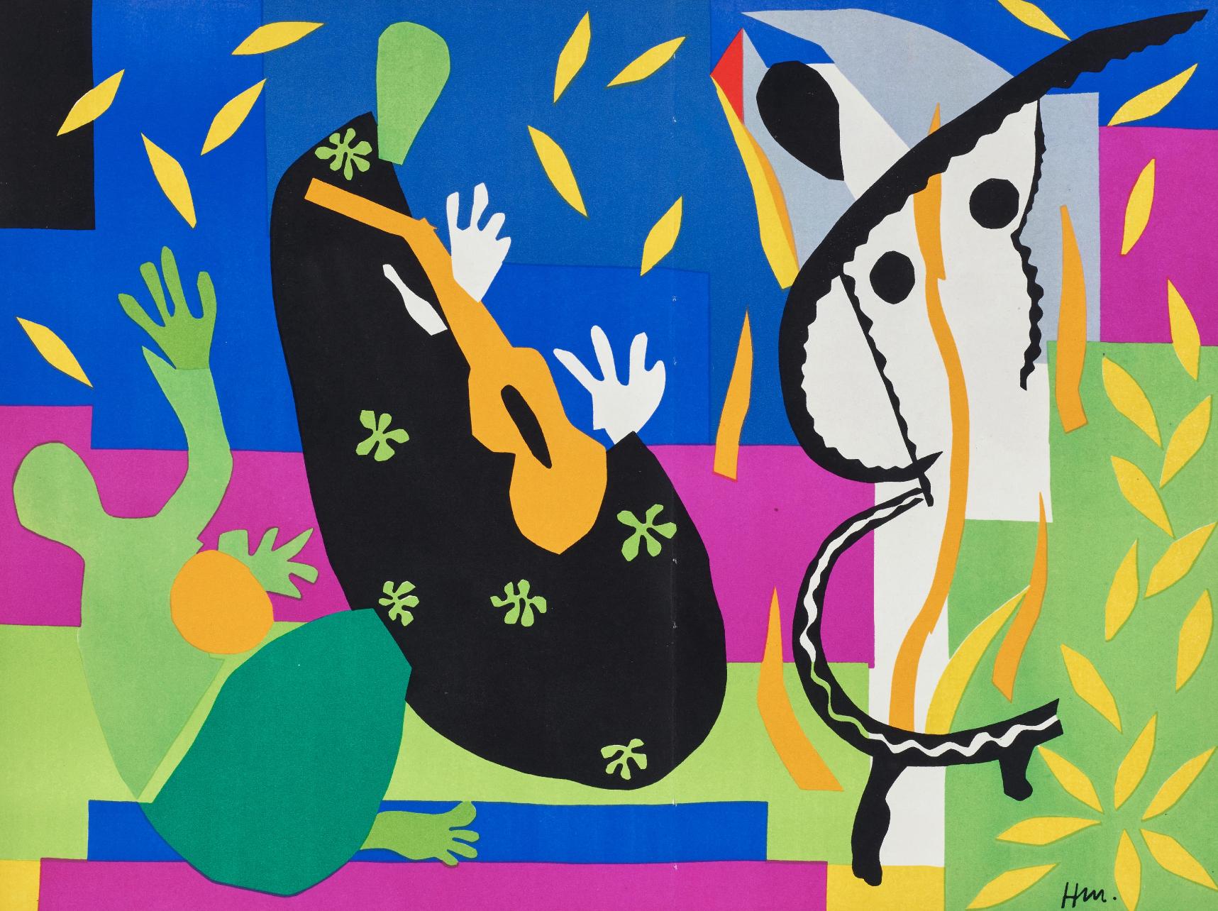 Esta exquisita litografía de Henri Matisse (1869-1954), titulada La tristesse du roi (La tristeza del rey), de Verve, Revue Artistique et Litteraire, Vol. VII, nº 27-28, procede del número de 1953 publicado por Editions de la revue Verve, París,