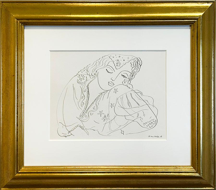 Artist:  Matisse, Henri
Title:  Themes et Variations
Series:  Dessins: Themes et Variations
Date:  1942
Medium:  Lithograph
Unframed Dimensions:  9" x 12"
Framed Dimensions:  20.75" x 22.5"
Signature:  Plate signed
Edition:  Edition of