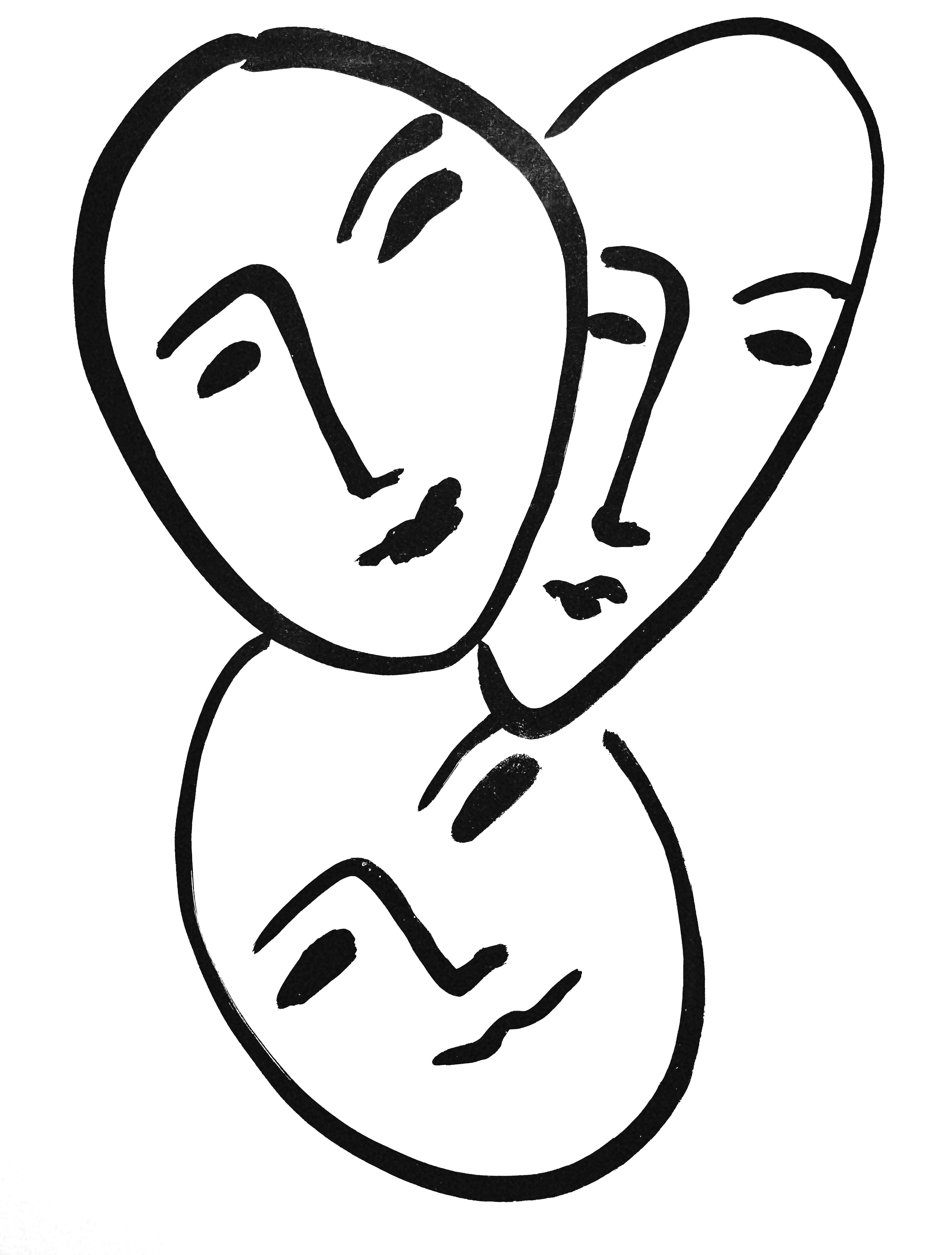 Cette aquatinte exquise d'Henri Matisse (1869-1954), intitulée Trois têtes. A l'amitié (Three Heads. À l'amitié), extrait de l'album Apollinaire, Henri Matisse (Apollinaire, Henri Matisse), provient de l'édition de 1952 publiée par les Editions