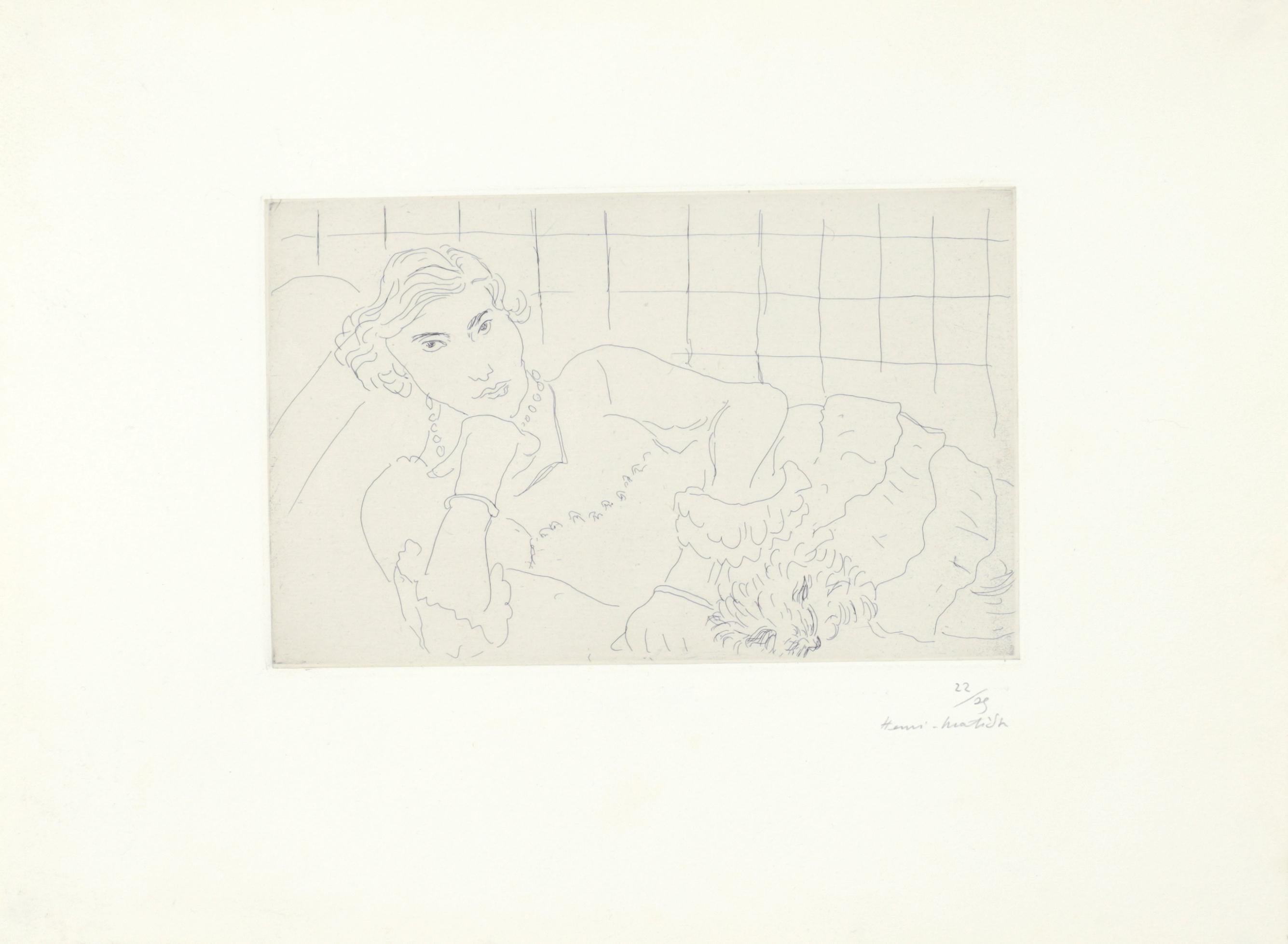 Jeune femme et son chien - Print by Henri Matisse
